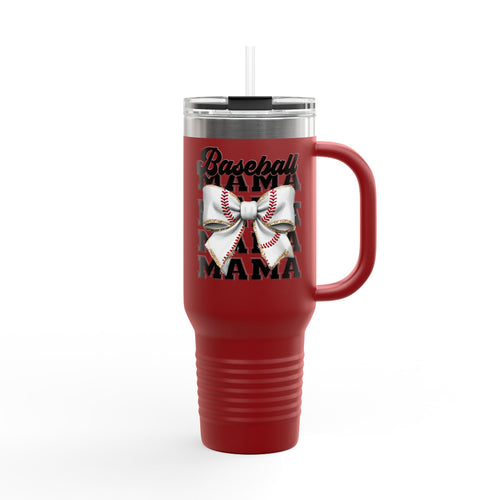 Baseball Mama 40oz Insulated Travel Mug – White Stainless Steel Tumbler with Straw