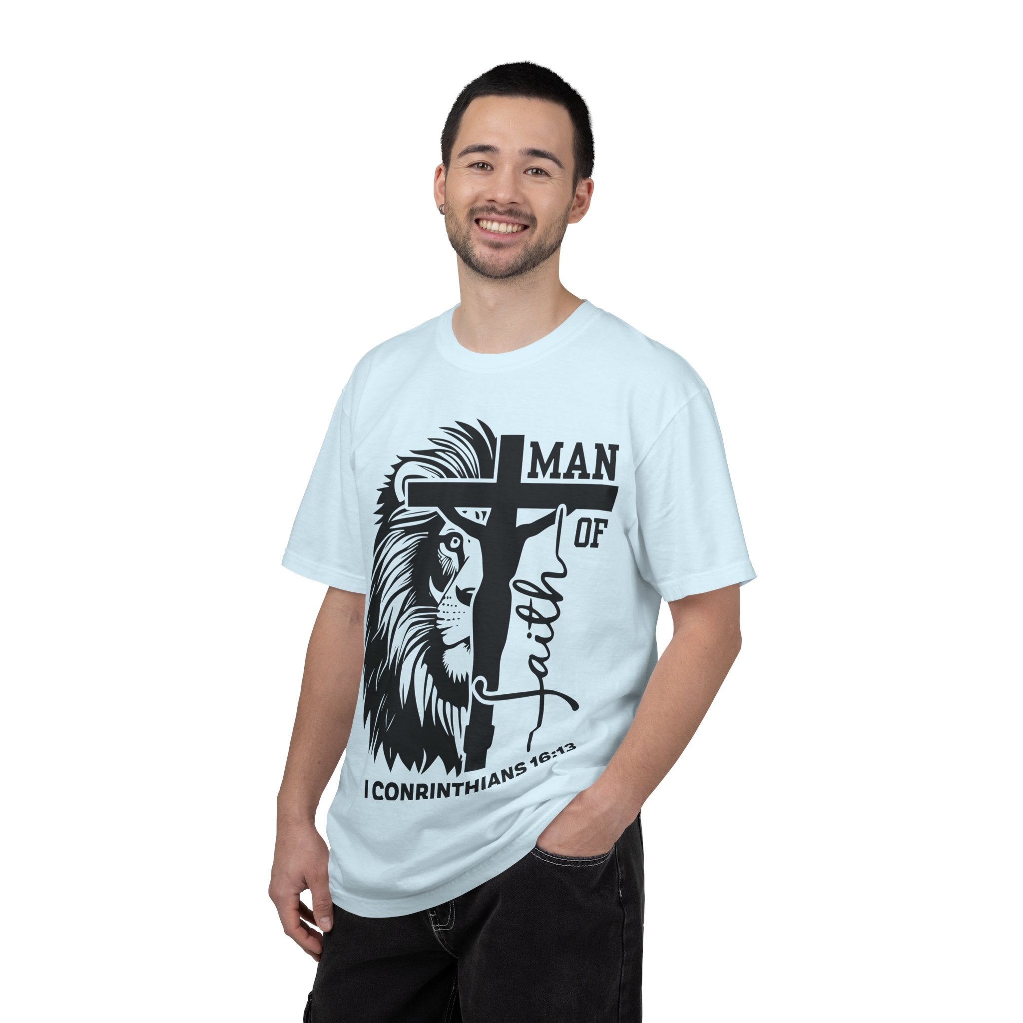 Man of Faith T-Shirt — Lion & Cross 1 Corinthians 16:13 Christian Tee