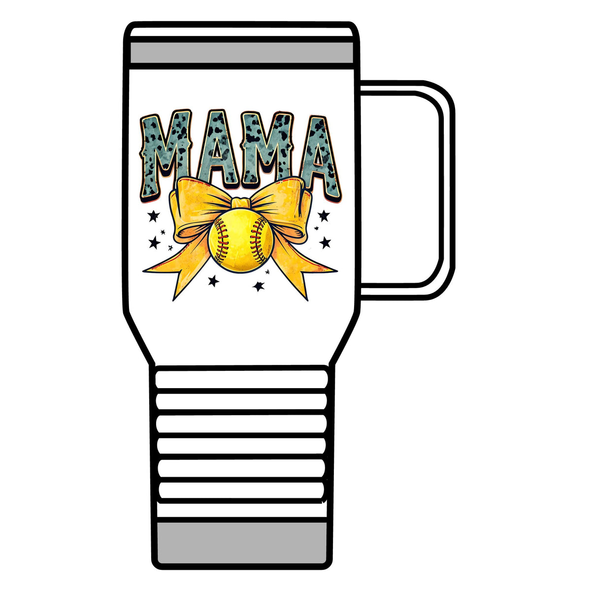 Mama Softball Travel Mug — 20oz Insulated Tumbler with Softball Bow Design