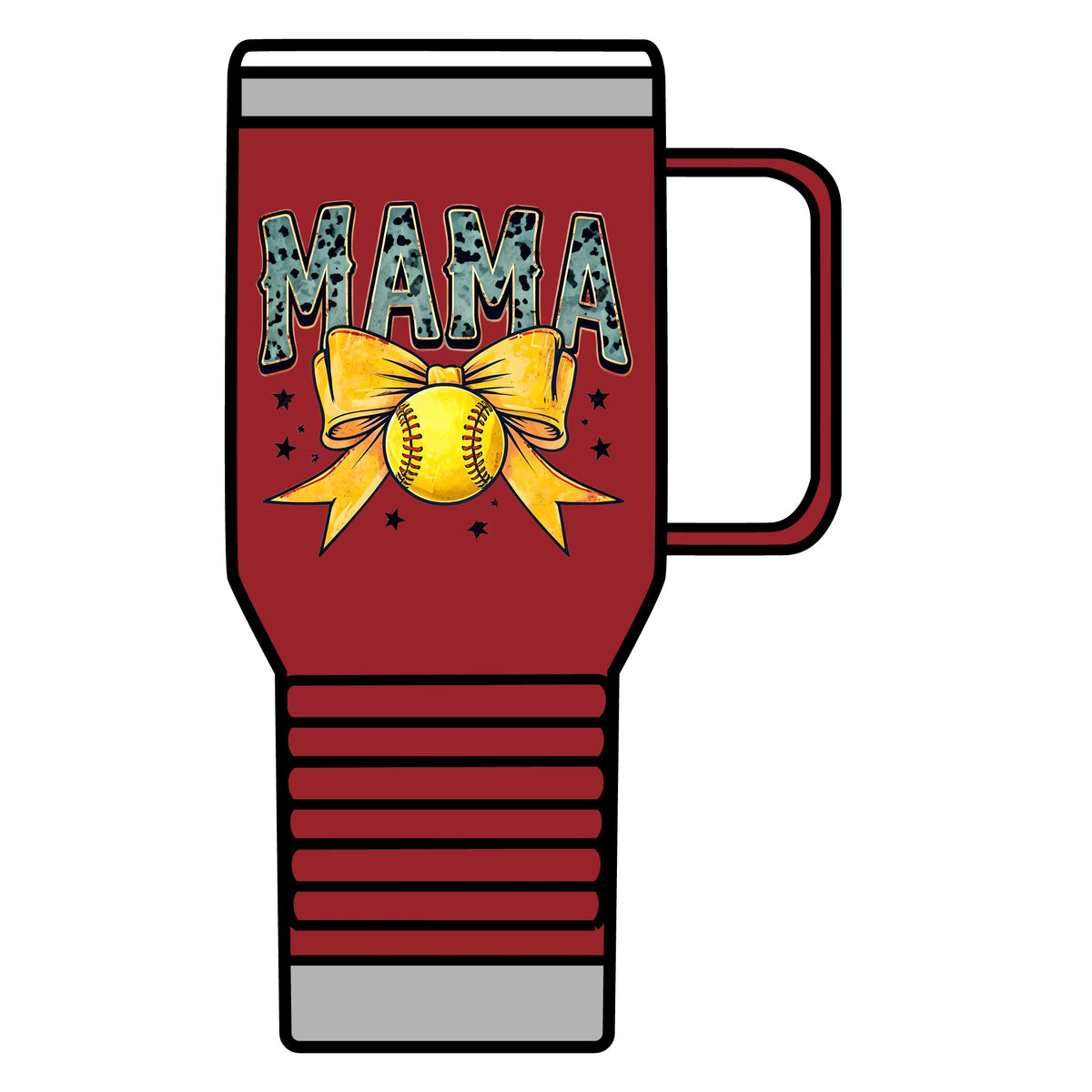 Mama Softball Travel Mug — 20oz Insulated Tumbler with Softball Bow Design