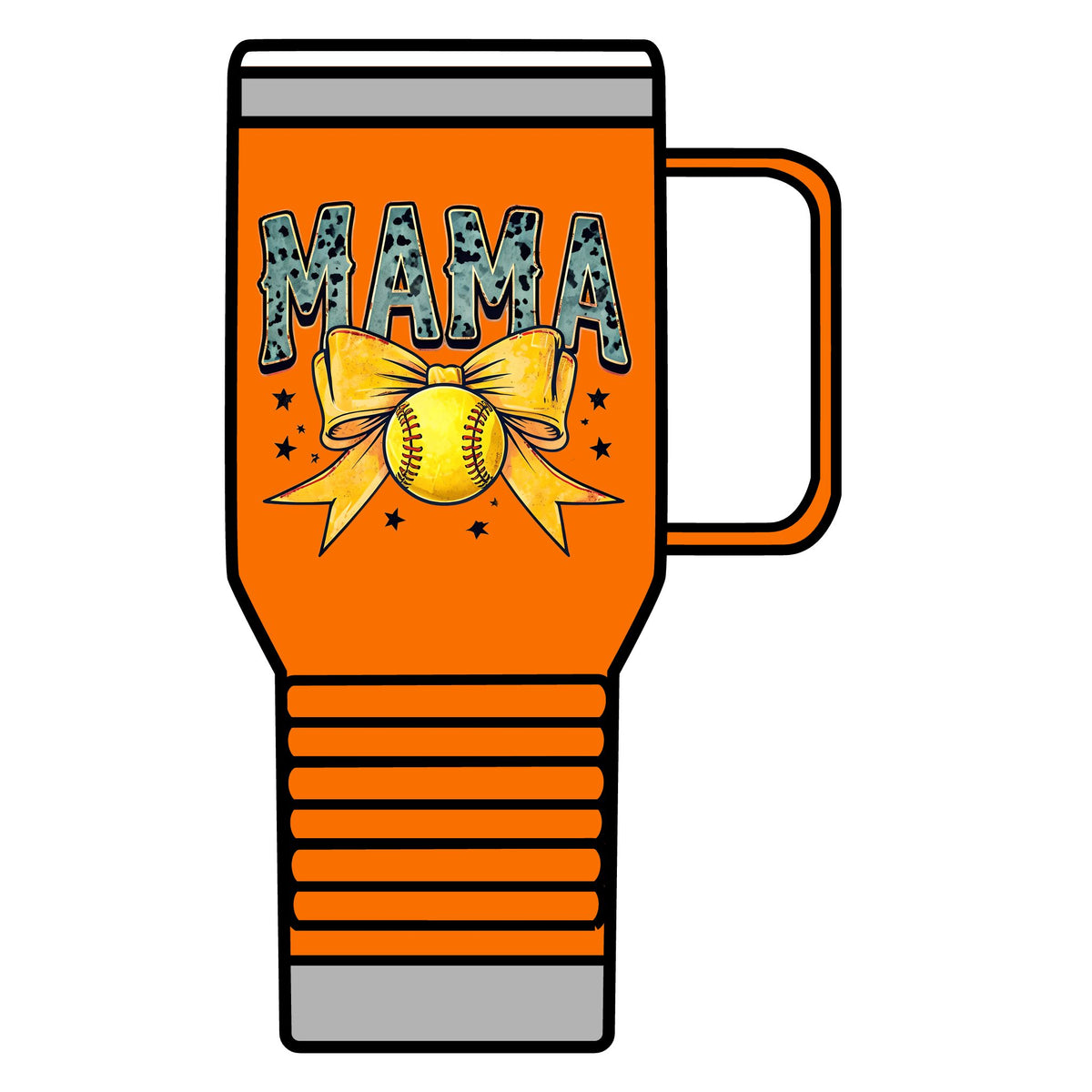 Mama Softball Travel Mug — 20oz Insulated Tumbler with Softball Bow Design