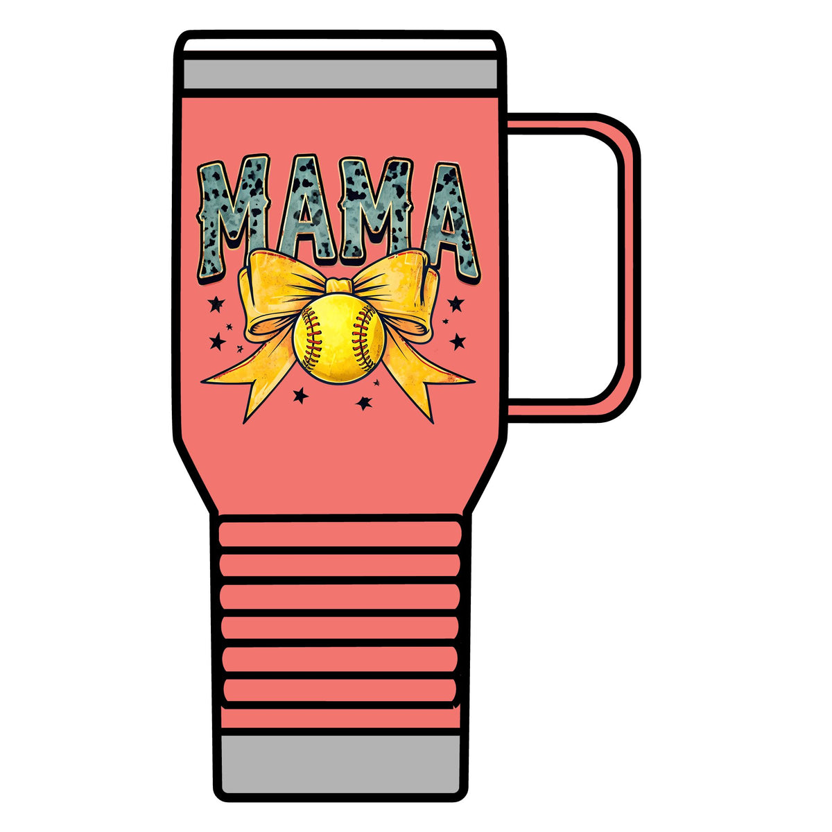 Mama Softball Travel Mug — 20oz Insulated Tumbler with Softball Bow Design