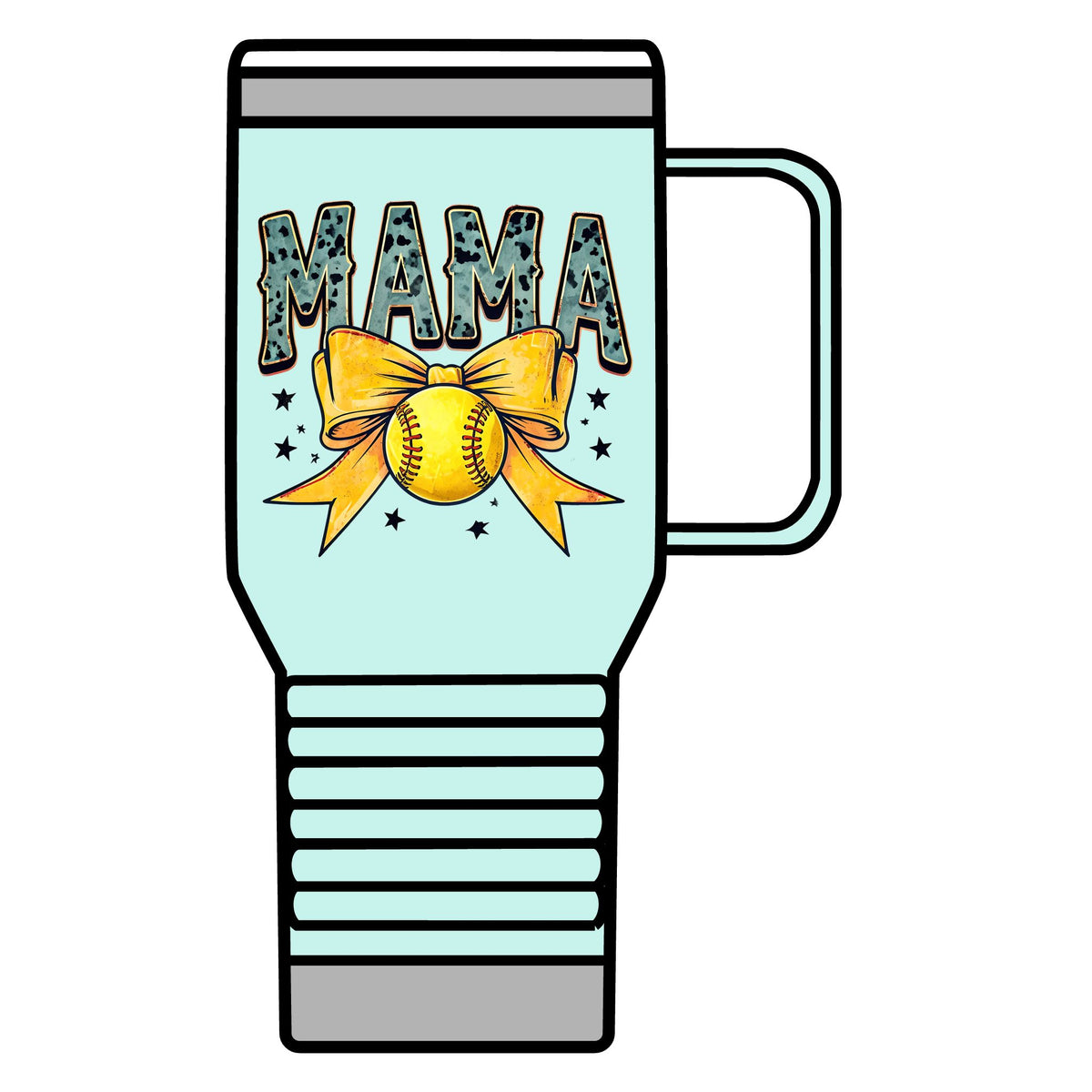 Mama Softball Travel Mug — 20oz Insulated Tumbler with Softball Bow Design