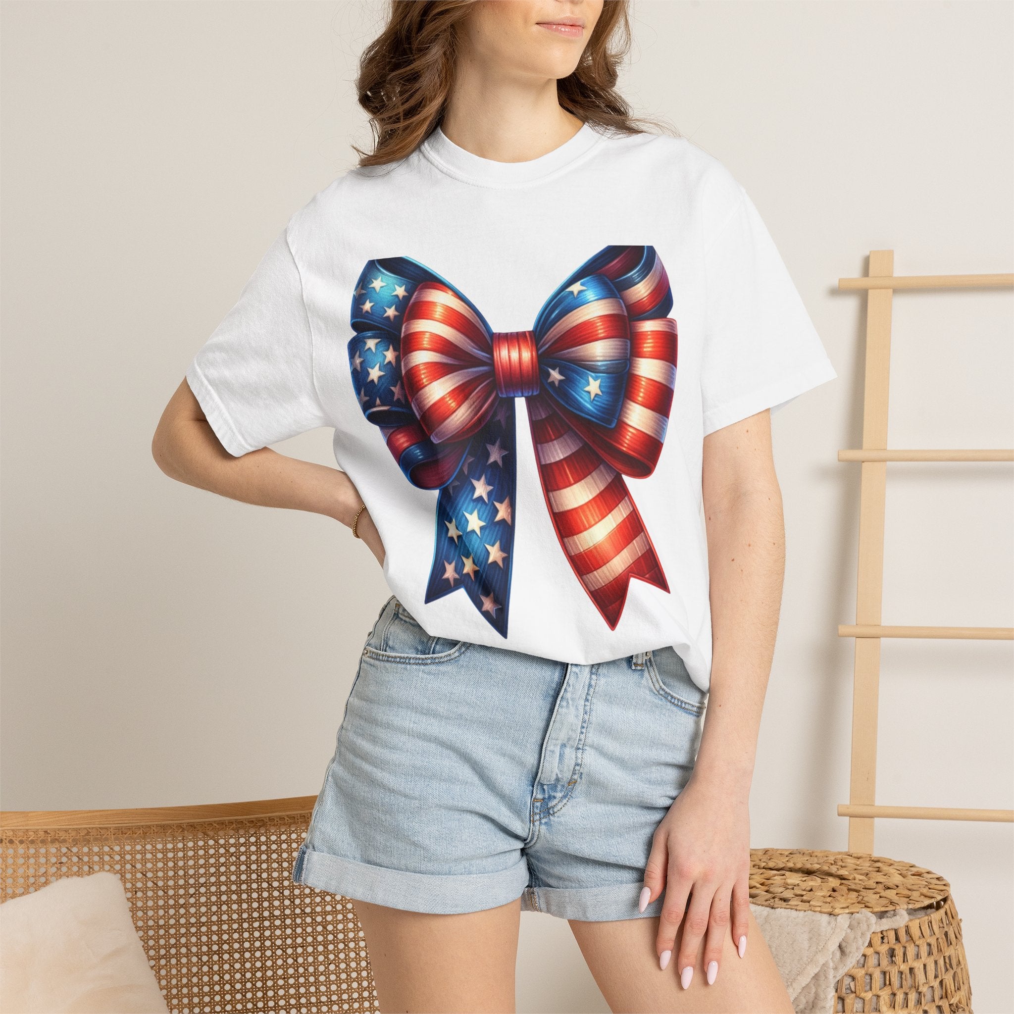 Patriotic Bow T-Shirt – American Flag Ribbon Graphic Tee (Fourth of July)