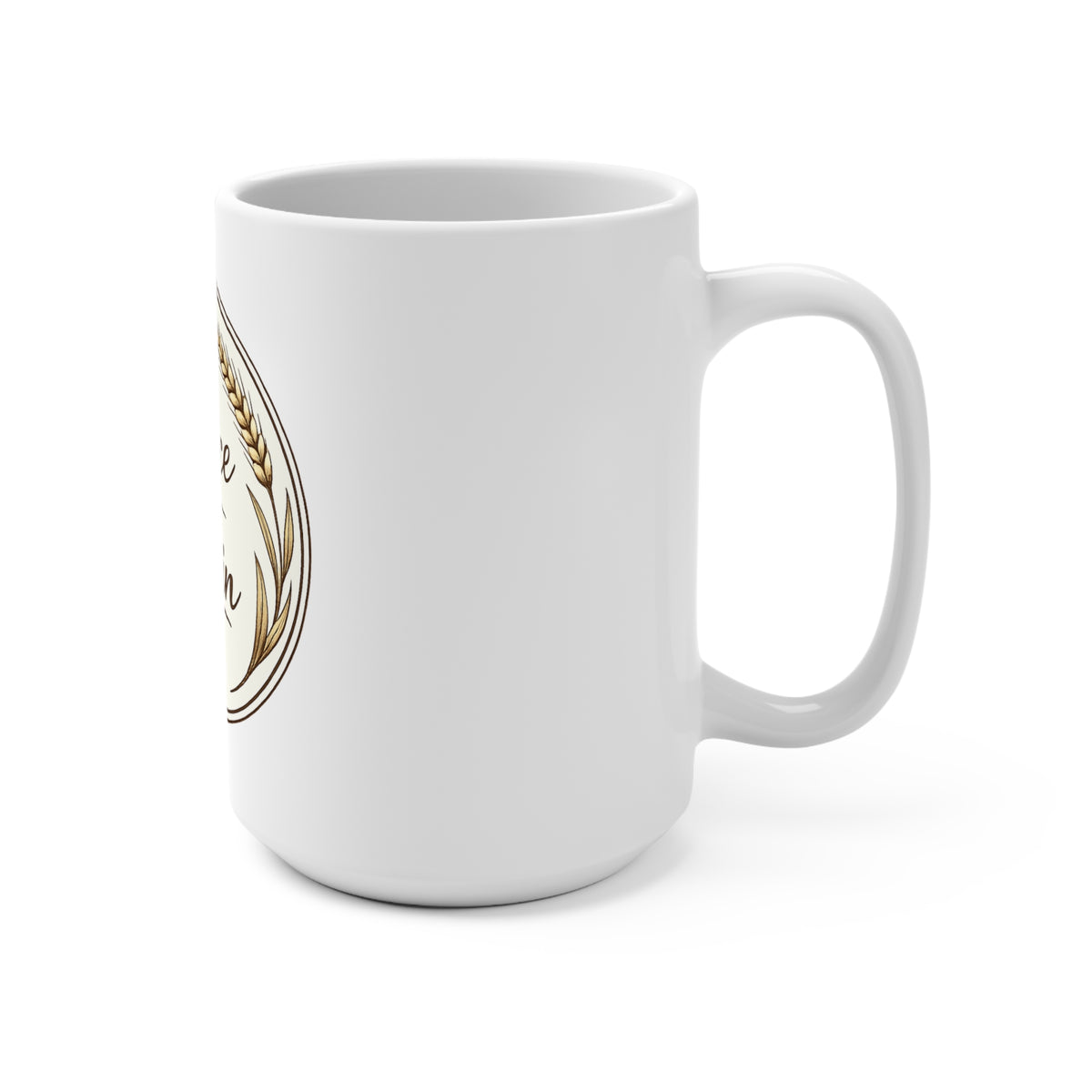 Grace & Grain Ceramic Coffee Mug — 15oz Rustic Wheat Farmhouse Design