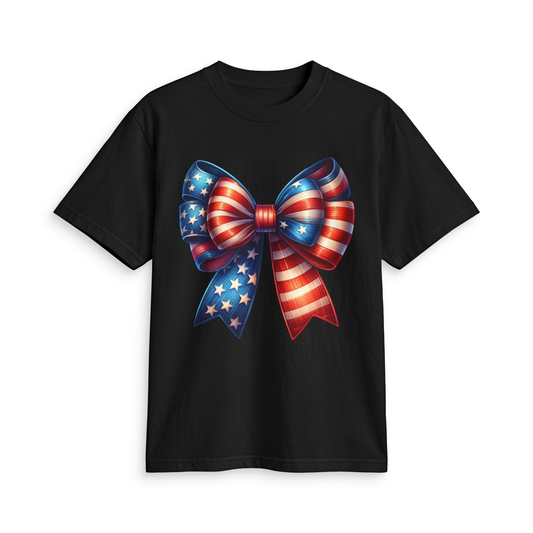 4th of July Patriotic T-Shirt — American Flag Bow & “Happy 4th Of July” Graphic