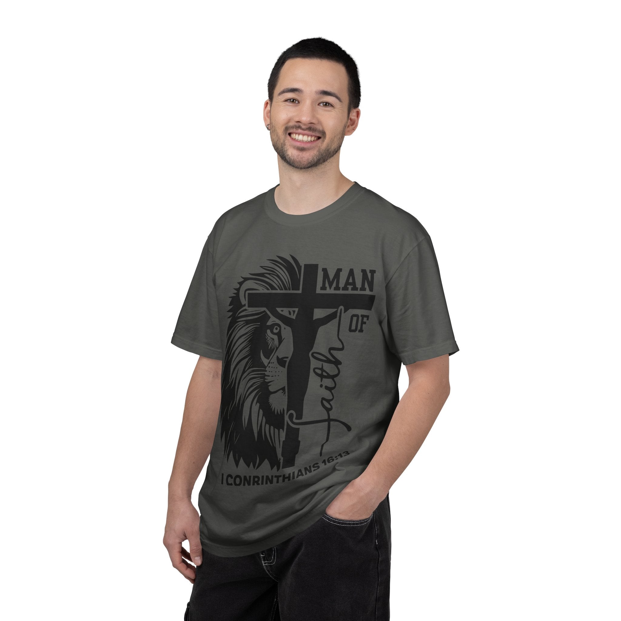 Man of Faith T-Shirt — Lion & Cross 1 Corinthians 16:13 Christian Tee