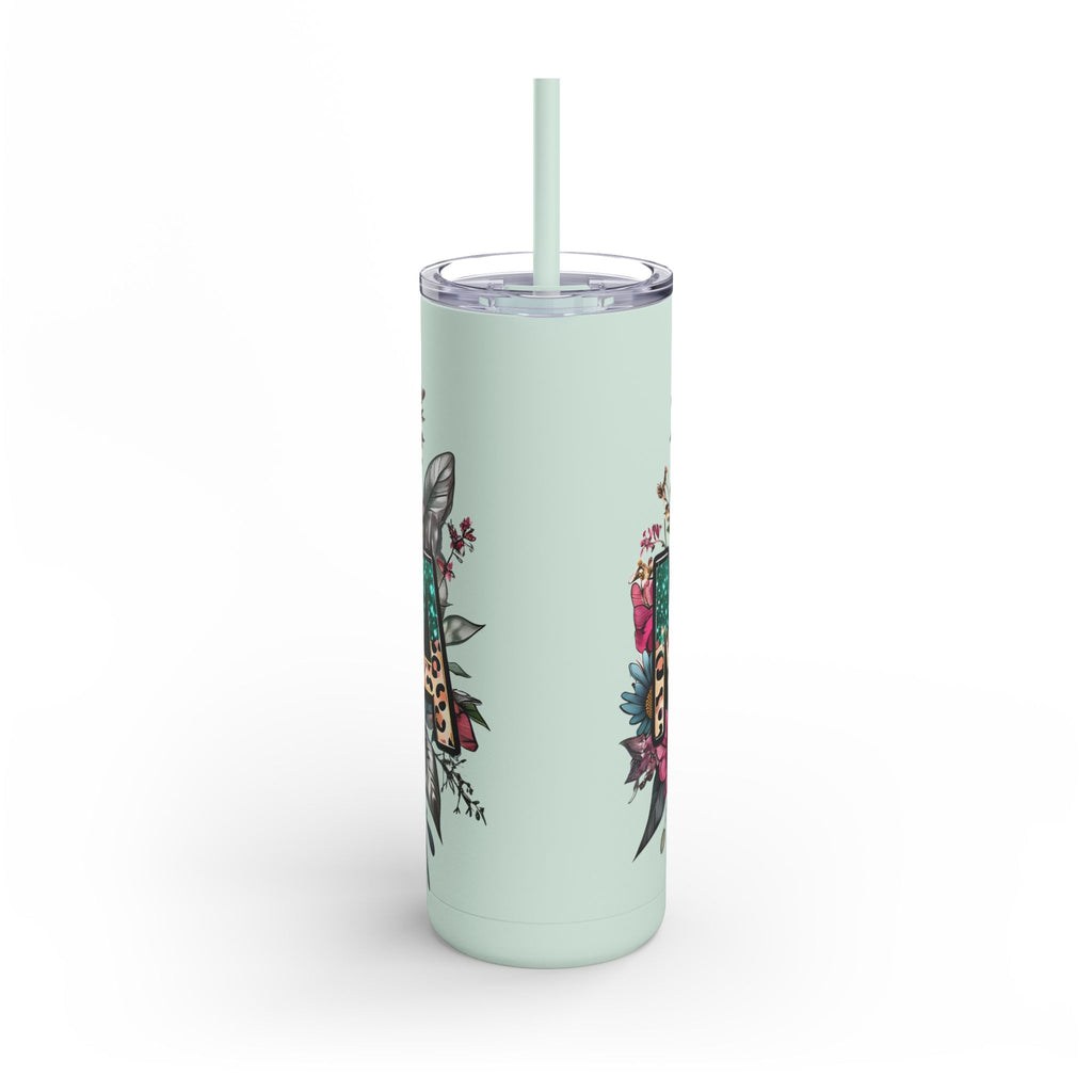 Skinny Matte Tumbler – Floral Leopard Initial 'M' 20oz, Personalized Water Bottle