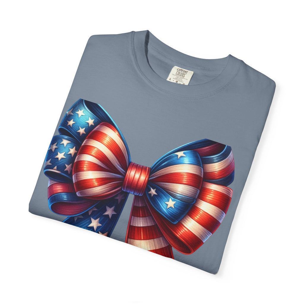 Patriotic Bow T-Shirt – American Flag Ribbon Graphic Tee (Fourth of July)