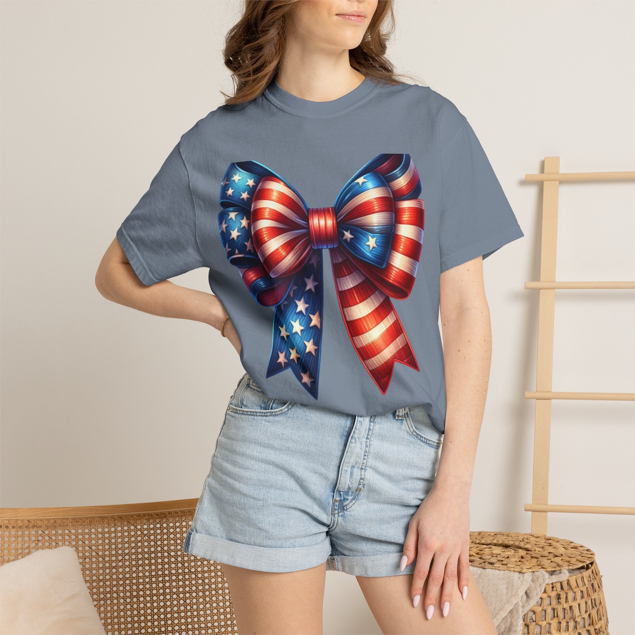 Patriotic Bow T-Shirt – American Flag Ribbon Graphic Tee (Fourth of July)