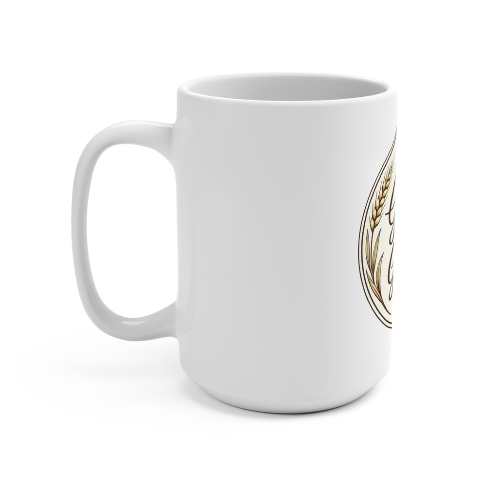 Grace & Grain Ceramic Coffee Mug — 15oz Rustic Wheat Farmhouse Design