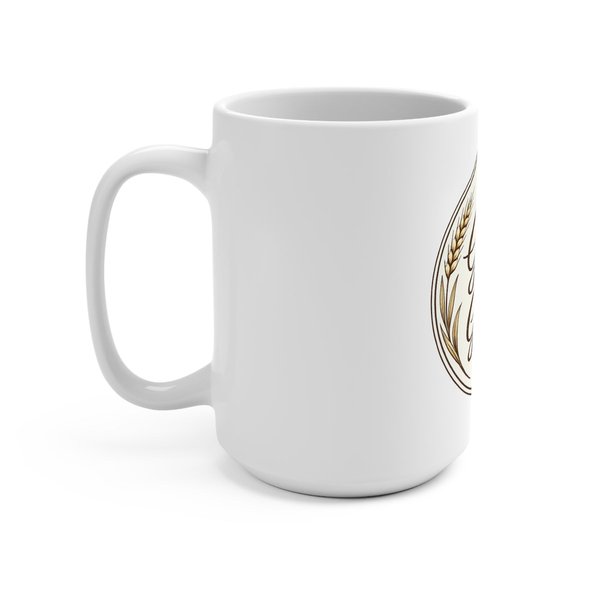 Grace & Grain Ceramic Coffee Mug — 15oz Rustic Wheat Farmhouse Design