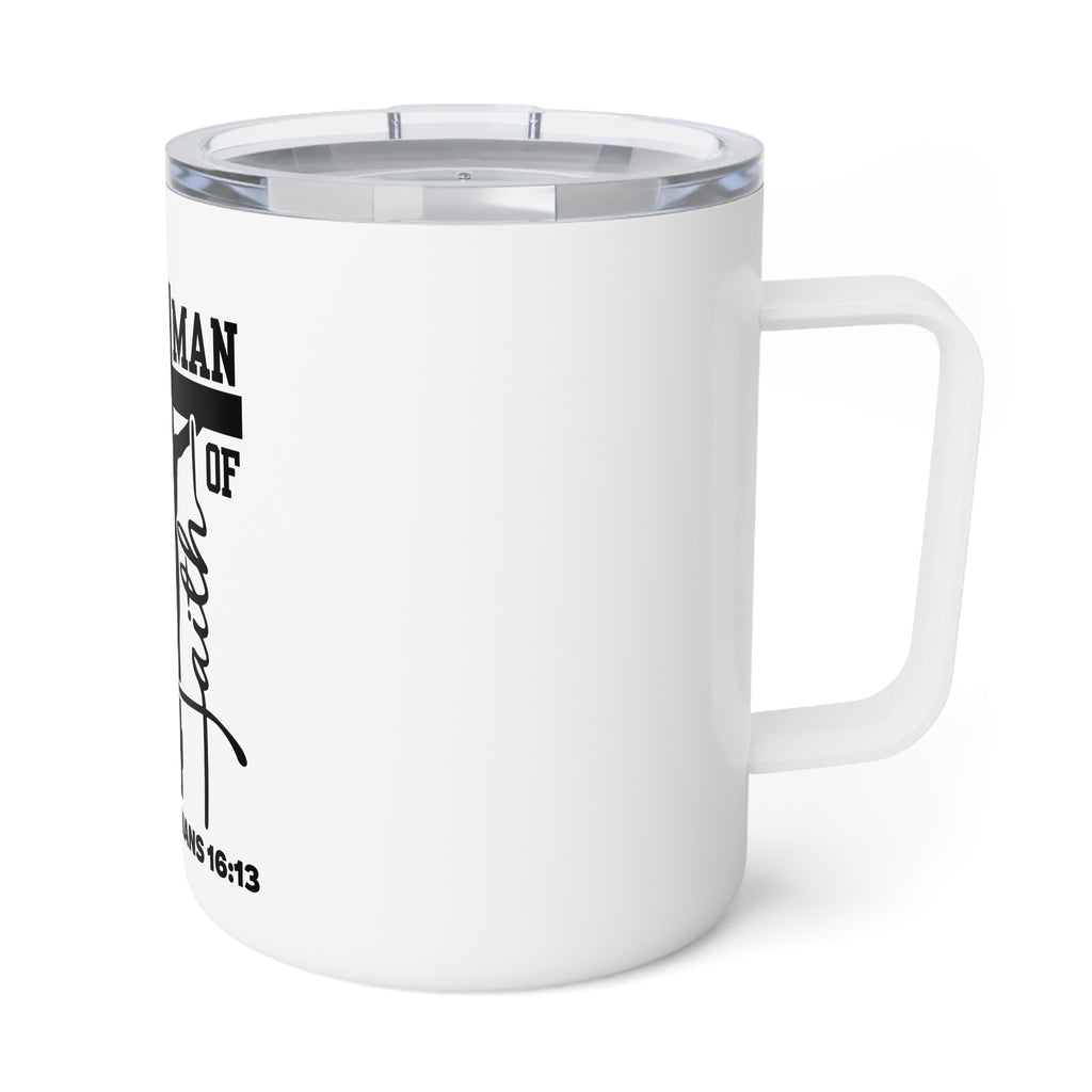 Insulated Mug — "Man of Faith" Lion & Cross | 1 Corinthians 16:13 Travel Coffee Tumbler