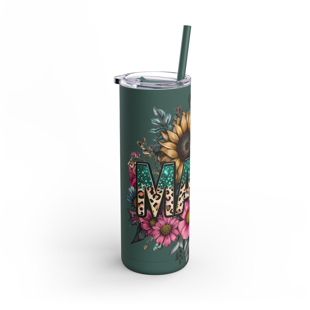 Skinny Matte Tumbler – Floral Leopard Initial 'M' 20oz, Personalized Water Bottle