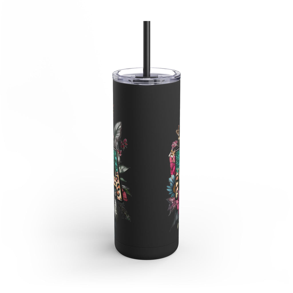 Skinny Matte Tumbler – Floral Leopard Initial 'M' 20oz, Personalized Water Bottle