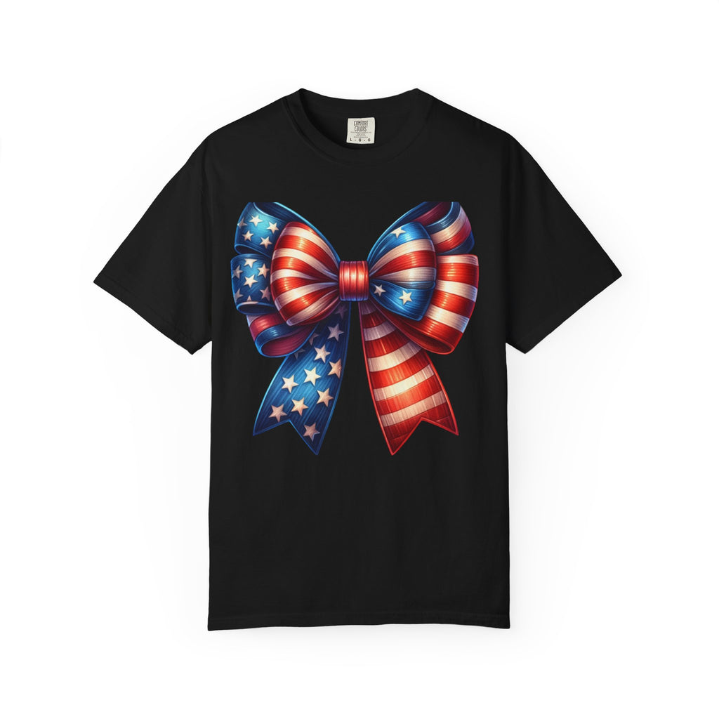 Patriotic Bow T-Shirt – American Flag Ribbon Graphic Tee (Fourth of July)