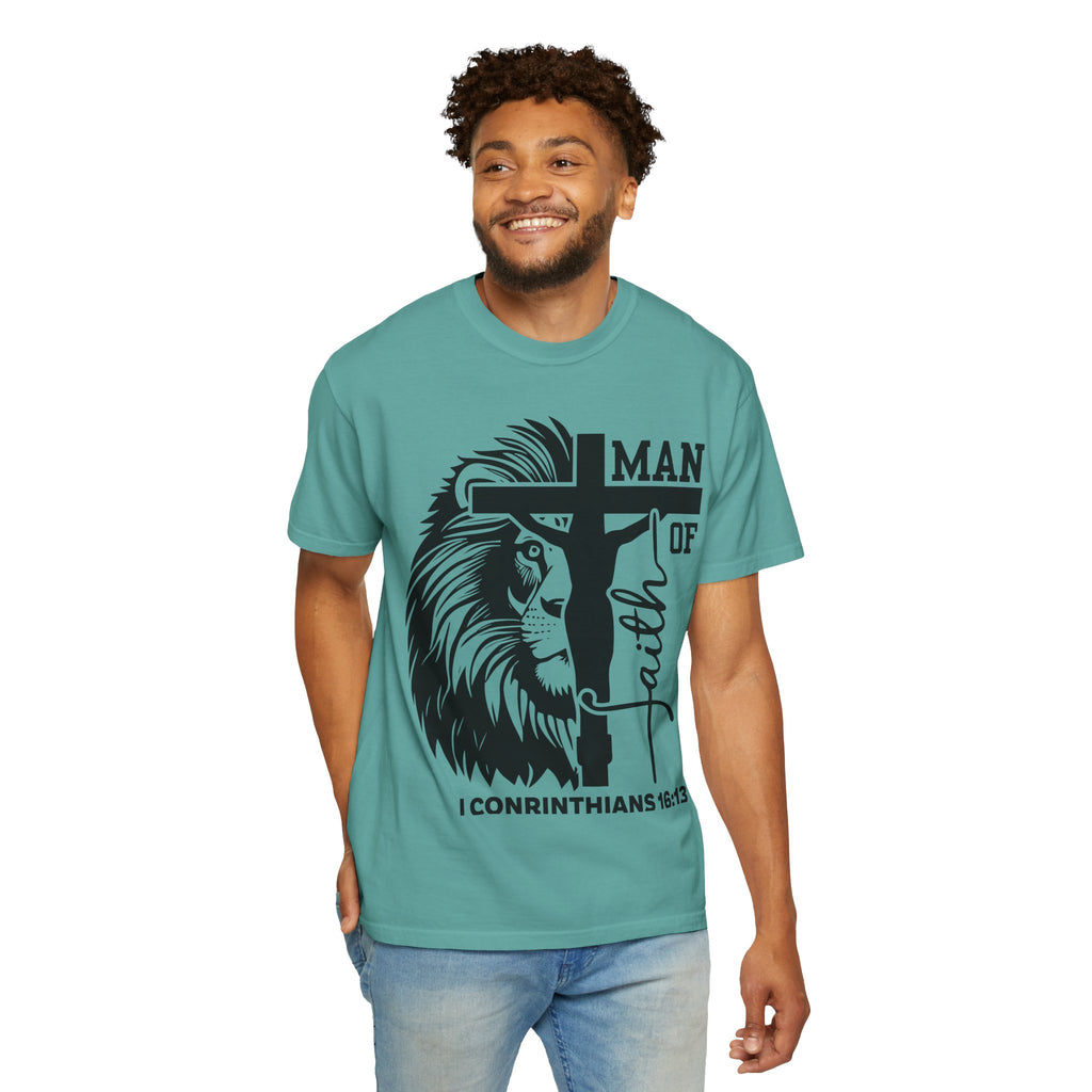 Man of Faith T-Shirt — Lion & Cross 1 Corinthians 16:13 Christian Tee