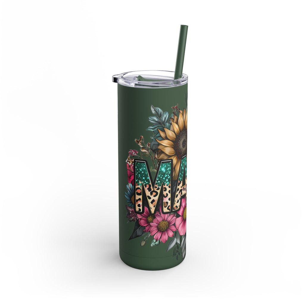 Skinny Matte Tumbler – Floral Leopard Initial 'M' 20oz, Personalized Water Bottle