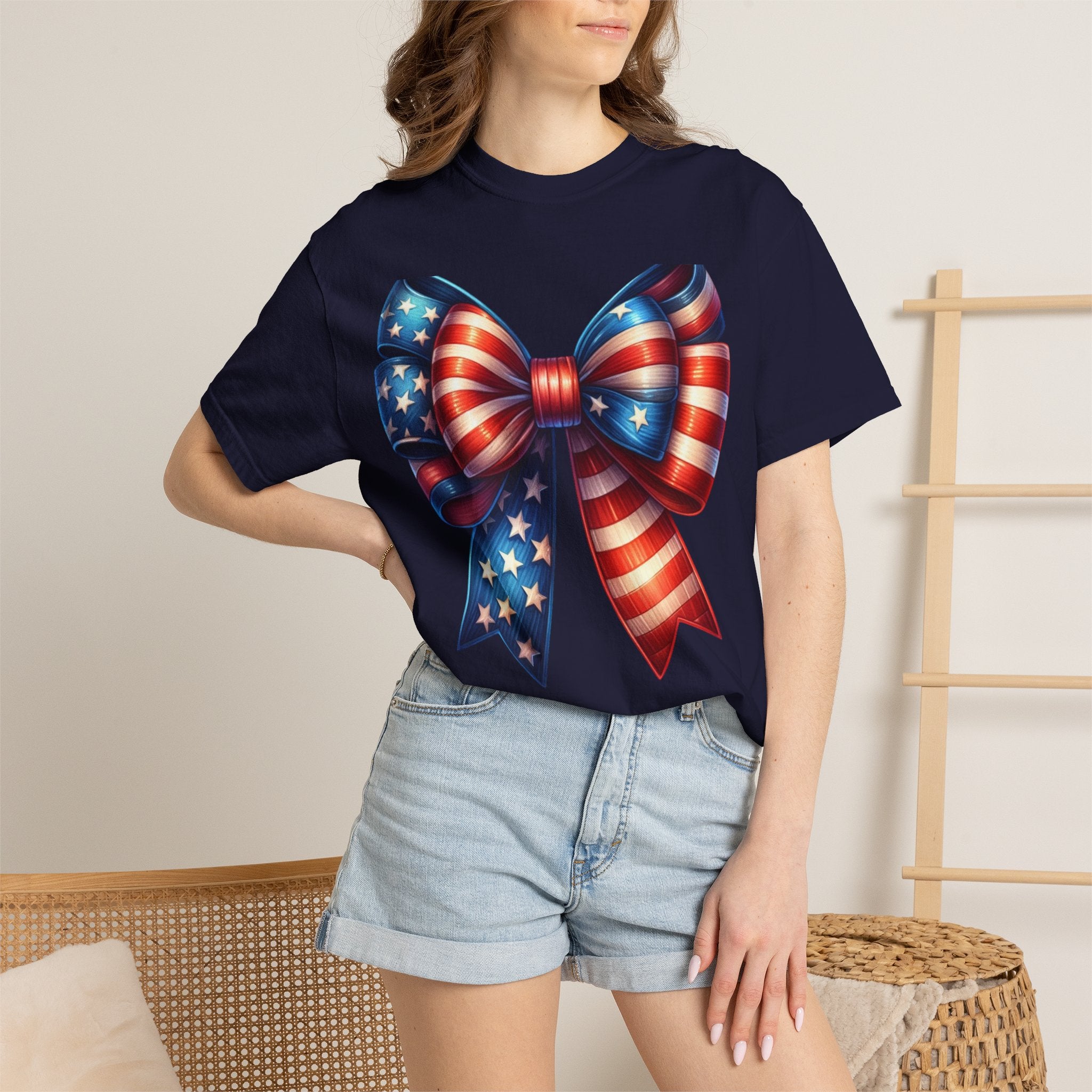 Patriotic Bow T-Shirt – American Flag Ribbon Graphic Tee (Fourth of July)