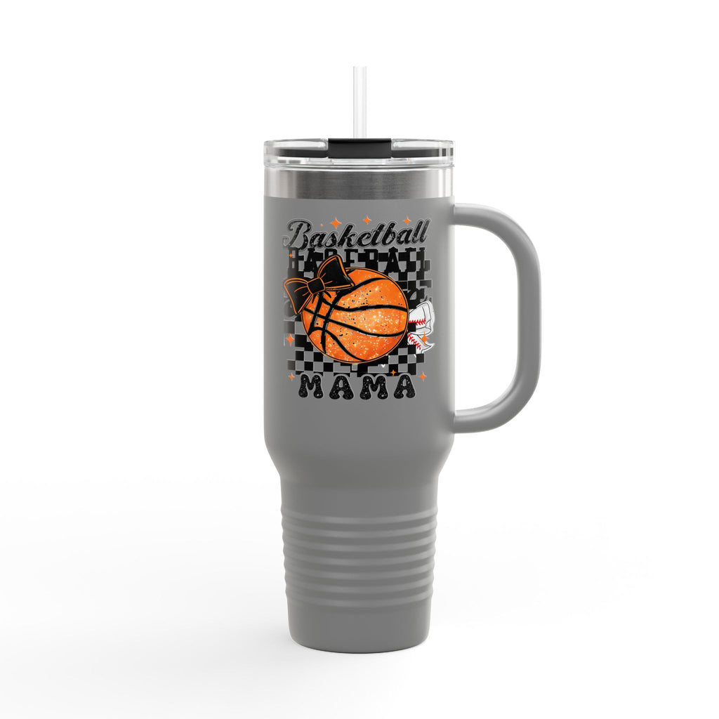 Basketball Mama 40oz Insulated Travel Mug — Checkered Court Design