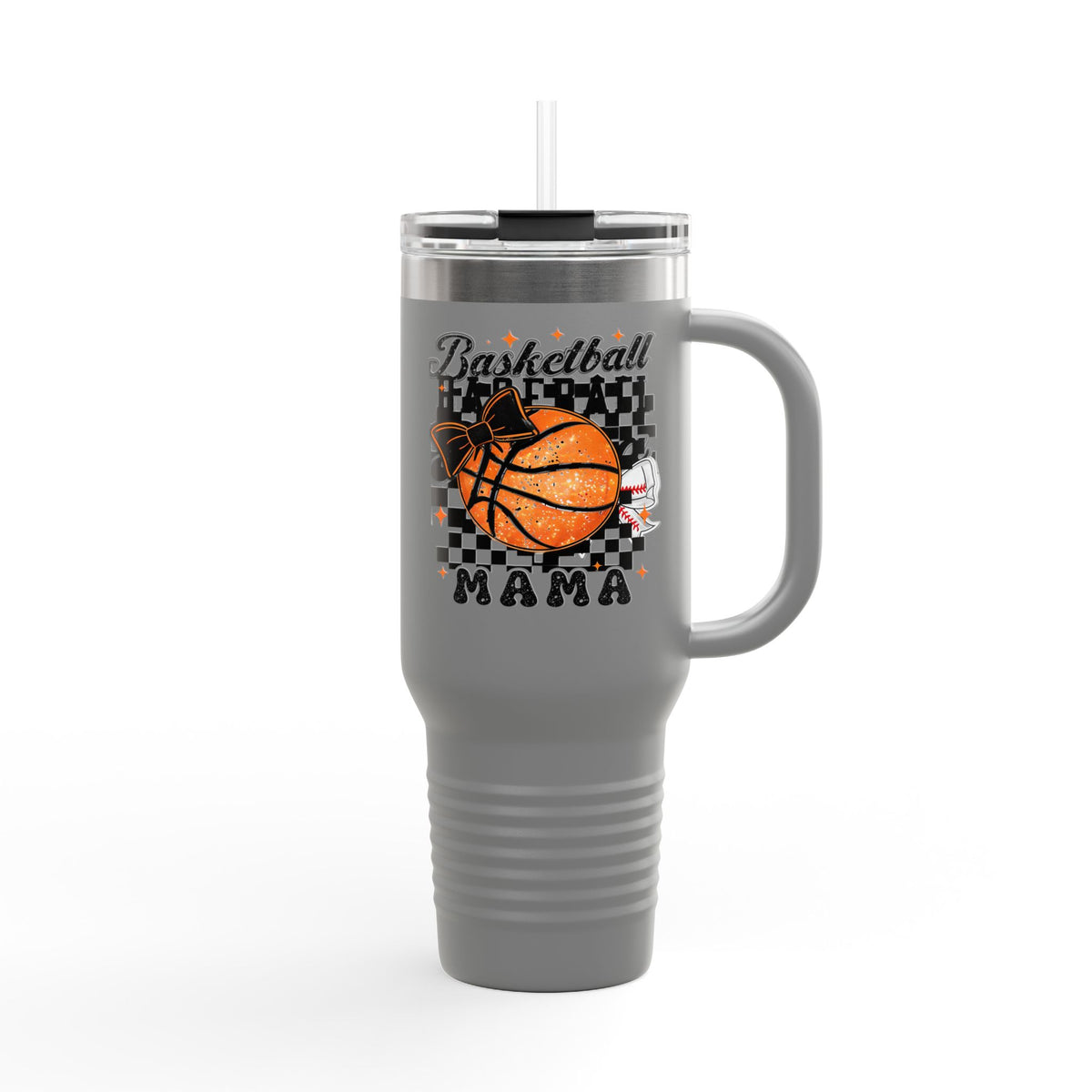 Basketball Mama 40oz Insulated Travel Mug — Checkered Court Design