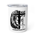 Insulated Mug — "Man of Faith" Lion & Cross | 1 Corinthians 16:13 Travel Coffee Tumbler