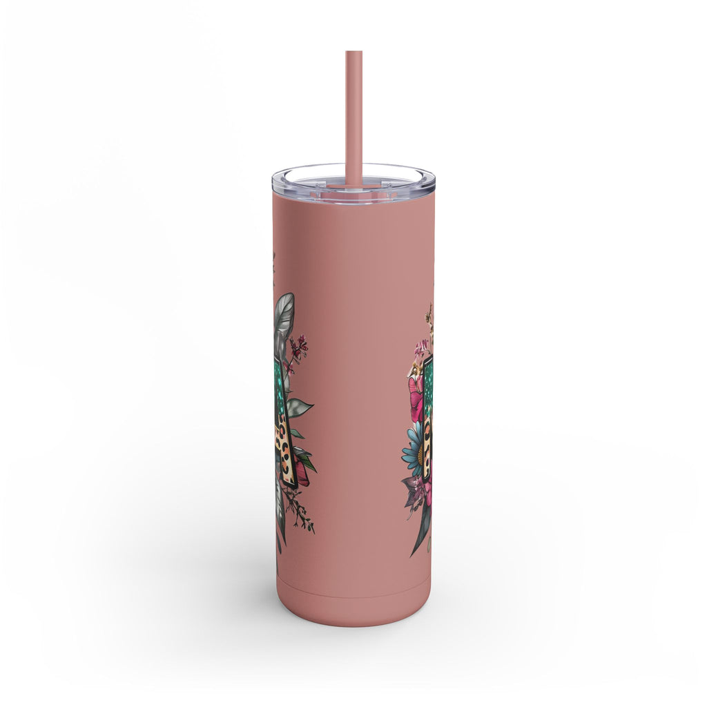 Skinny Matte Tumbler – Floral Leopard Initial 'M' 20oz, Personalized Water Bottle