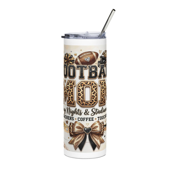 20oz Stainless Steel Tumbler –Football Mom, Leopard Print, Friday Nights & Stadiums Design