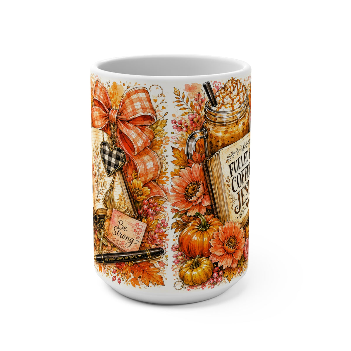 Coffee & Jesus 15oz Ceramic Mug — Autumn Floral Faith Gift