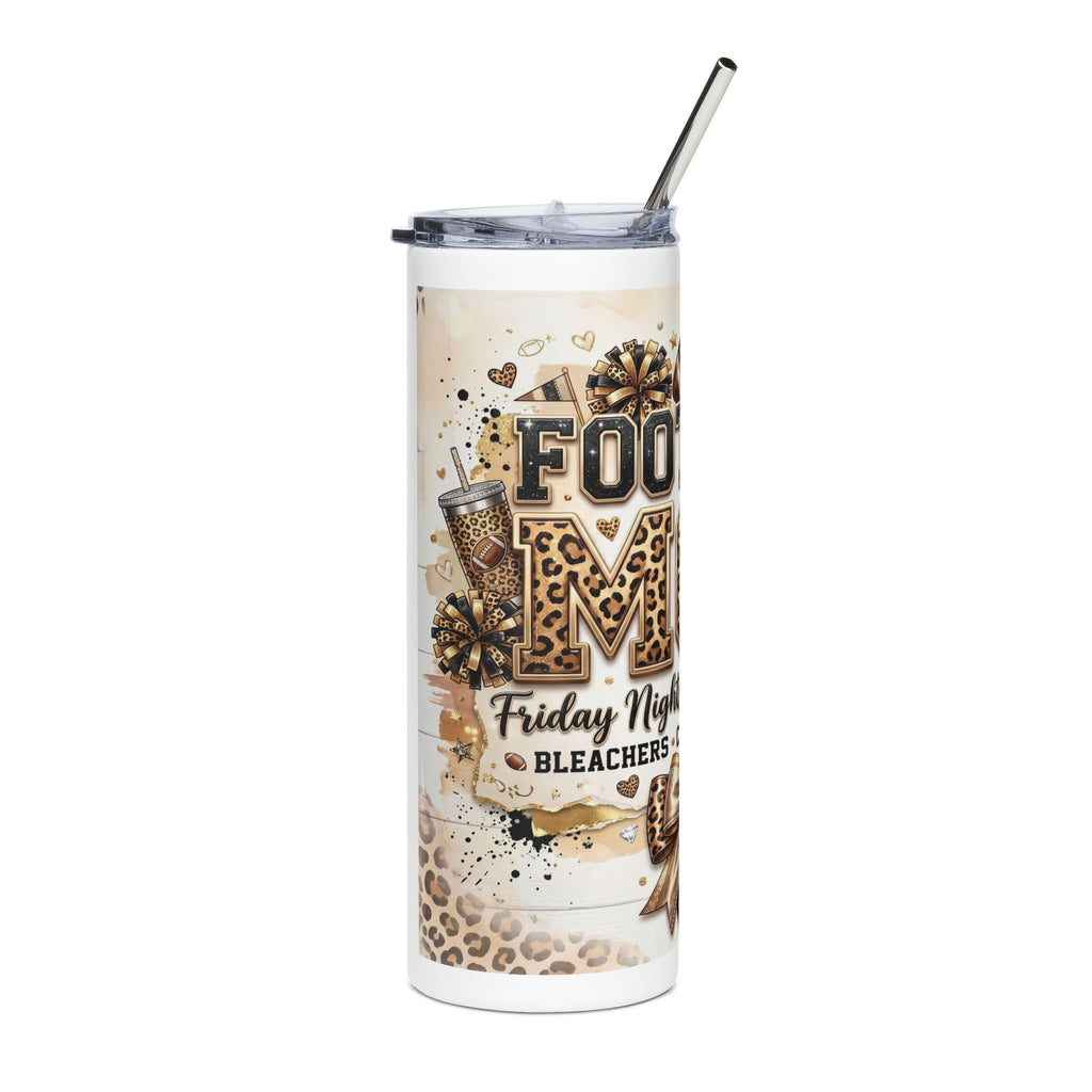 20oz Stainless Steel Tumbler –Football Mom, Leopard Print, Friday Nights & Stadiums Design