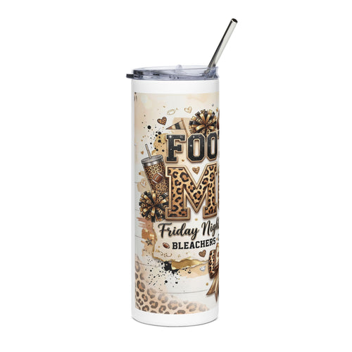 20oz Stainless Steel Tumbler –Football Mom, Leopard Print, Friday Nights & Stadiums Design