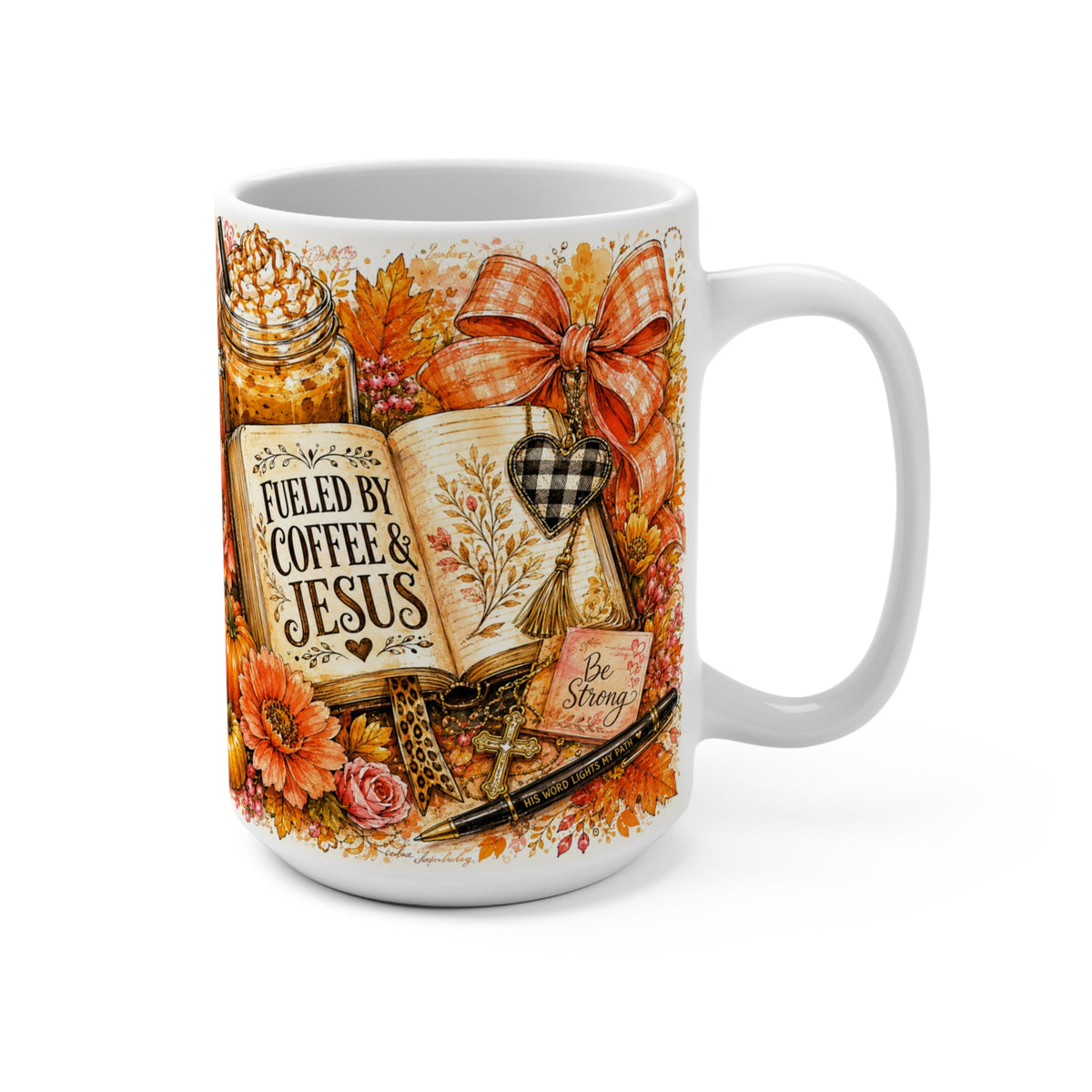 Coffee & Jesus 15oz Ceramic Mug — Autumn Floral Faith Gift