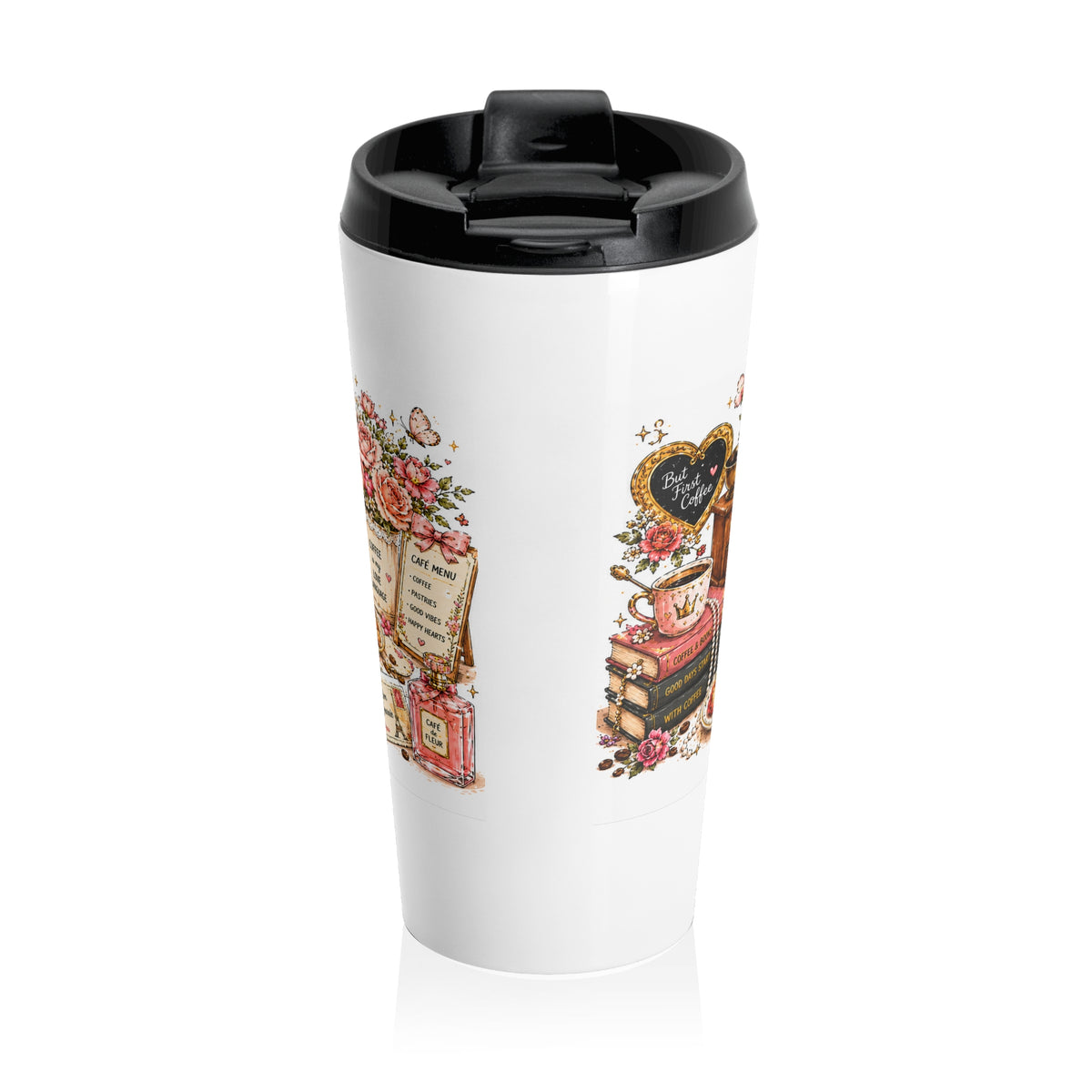 Stainless Steel Travel Mug — Floral Cozy Coffee Cup Thermal Tumbler