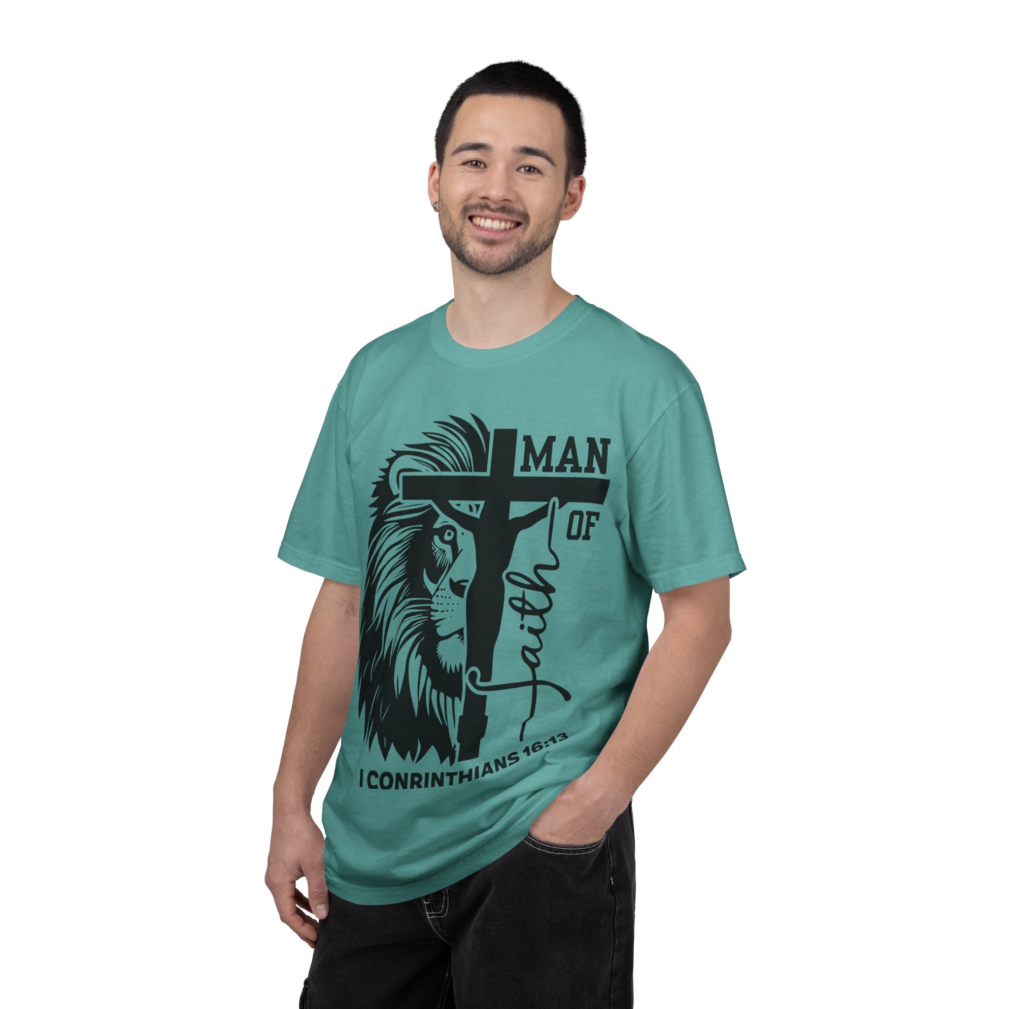 Man of Faith T-Shirt — Lion & Cross 1 Corinthians 16:13 Christian Tee