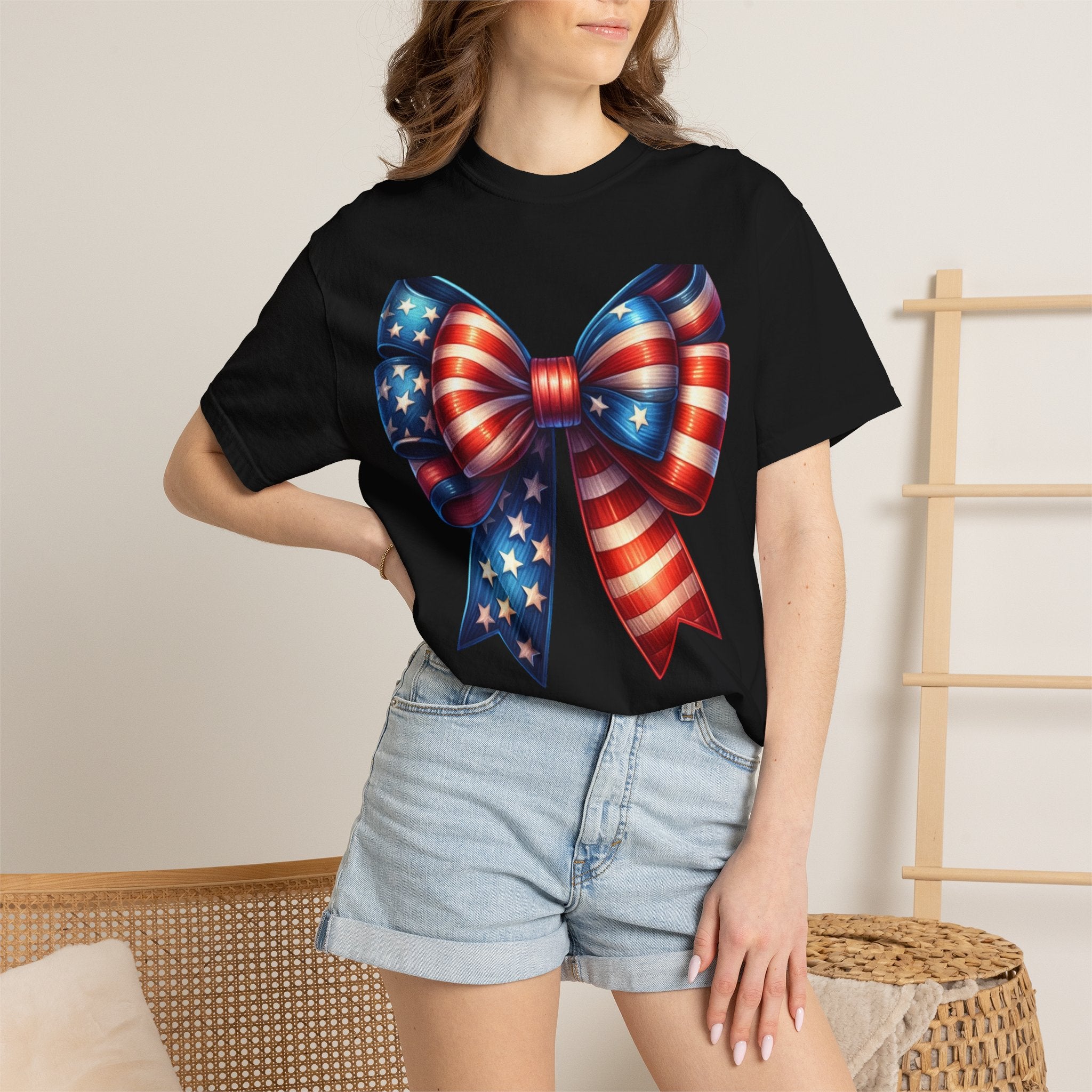 Patriotic Bow T-Shirt – American Flag Ribbon Graphic Tee (Fourth of July)