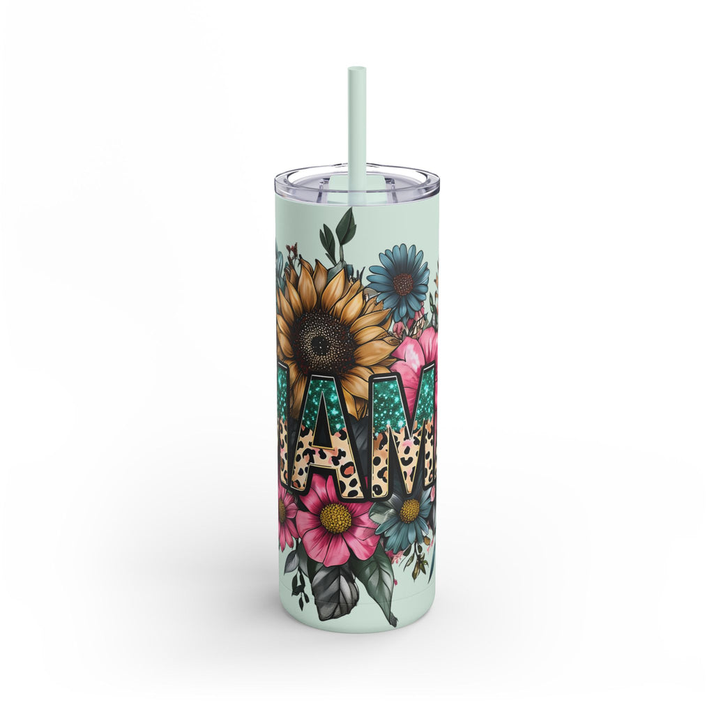 Skinny Matte Tumbler – Floral Leopard Initial 'M' 20oz, Personalized Water Bottle