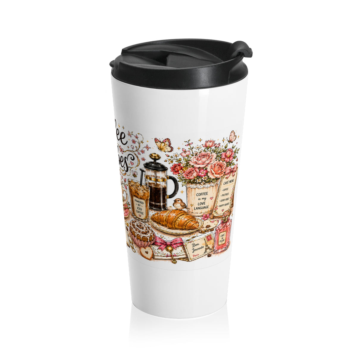 Stainless Steel Travel Mug — Floral Cozy Coffee Cup Thermal Tumbler