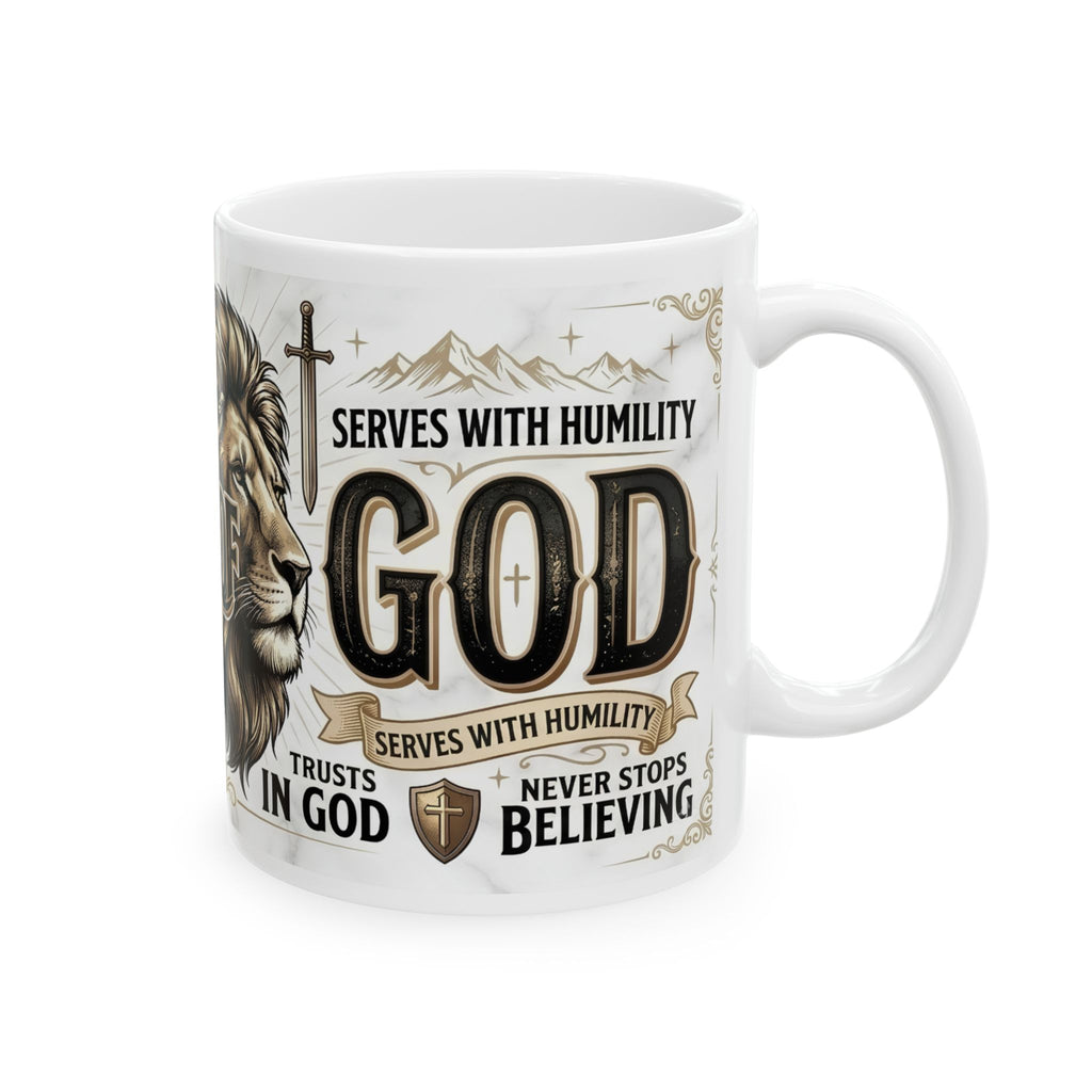 Lion Ceramic Mug — Faith-Based Inspirational Coffee Cup 11 oz