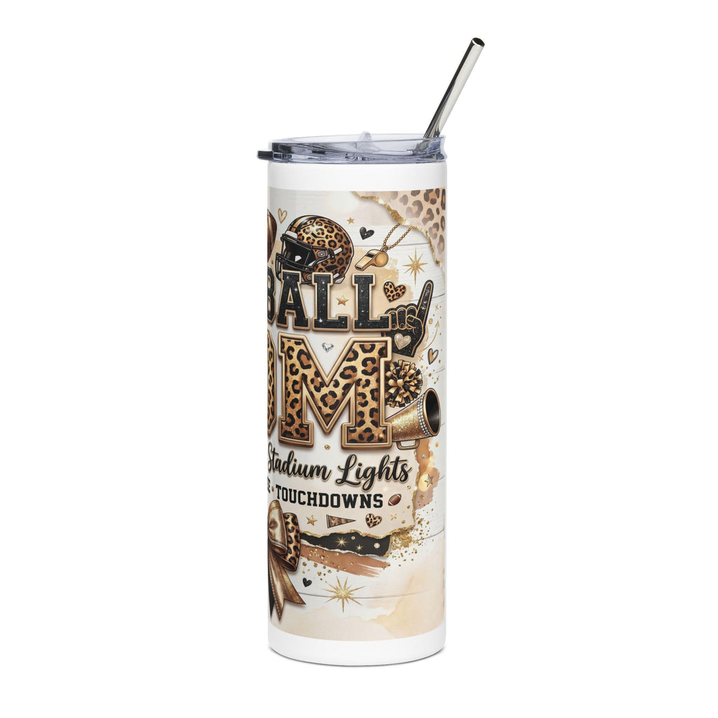 20oz Stainless Steel Tumbler –Football Mom, Leopard Print, Friday Nights & Stadiums Design
