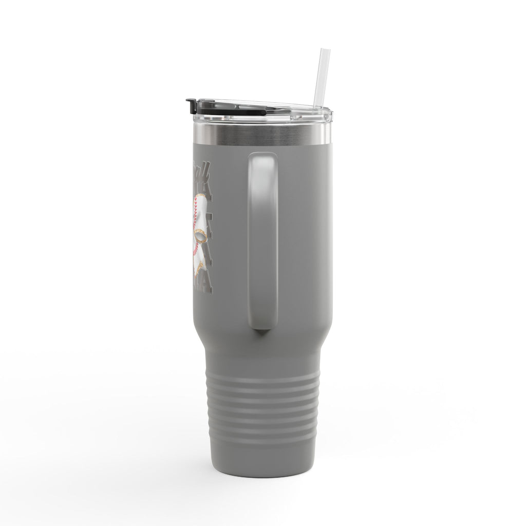 Baseball Mama 40oz Insulated Travel Mug – White Stainless Steel Tumbler with Straw