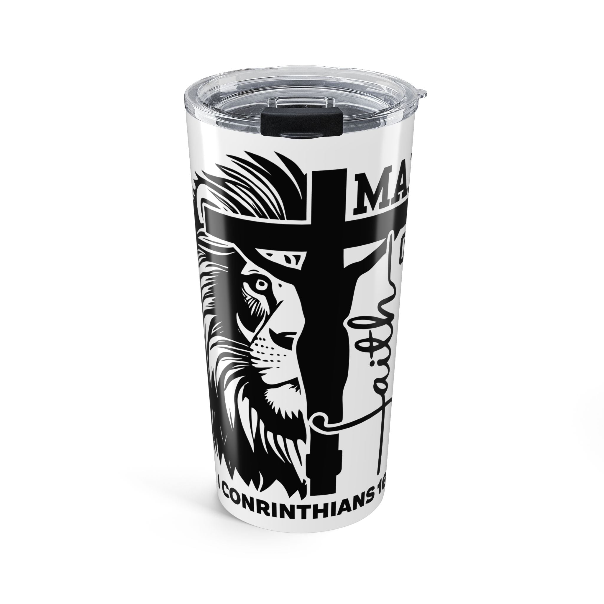 20oz Faith Lion Tumbler – 1 Corinthians Cross Travel Mug