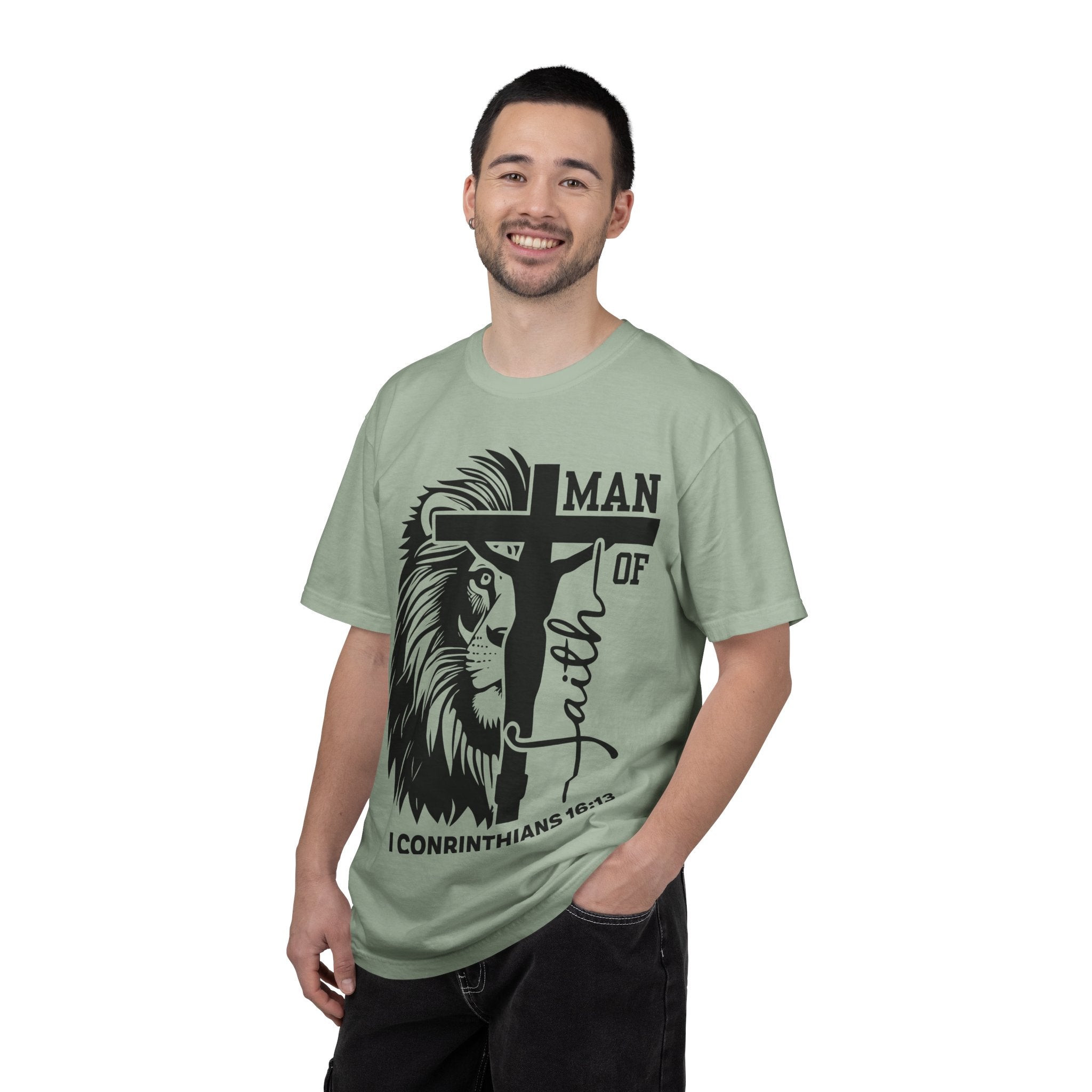 Man of Faith T-Shirt — Lion & Cross 1 Corinthians 16:13 Christian Tee