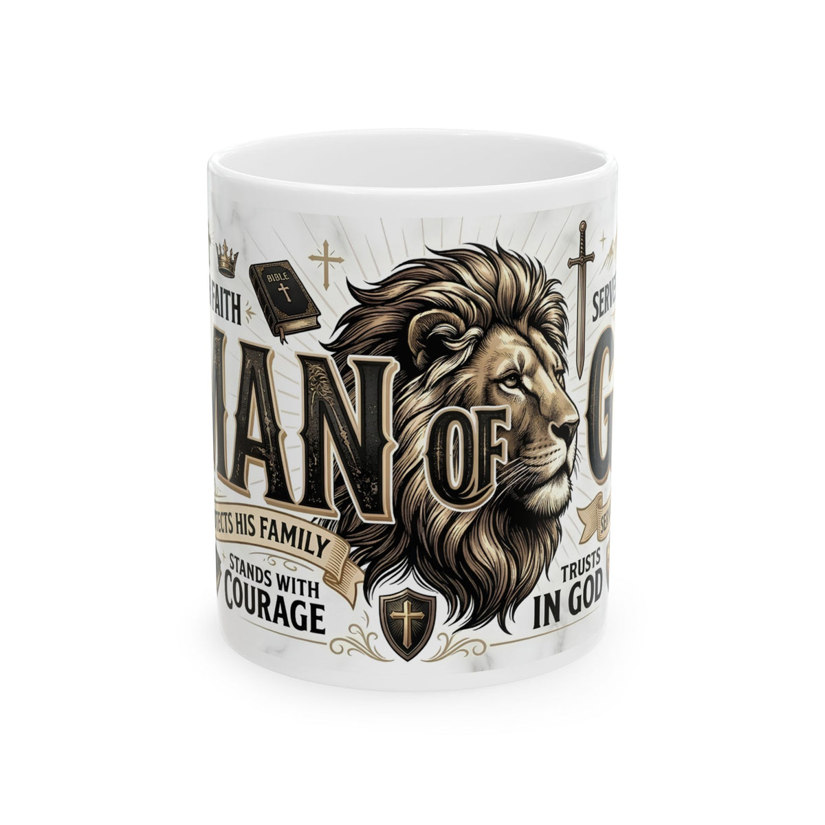 Lion Ceramic Mug — Faith-Based Inspirational Coffee Cup 11 oz