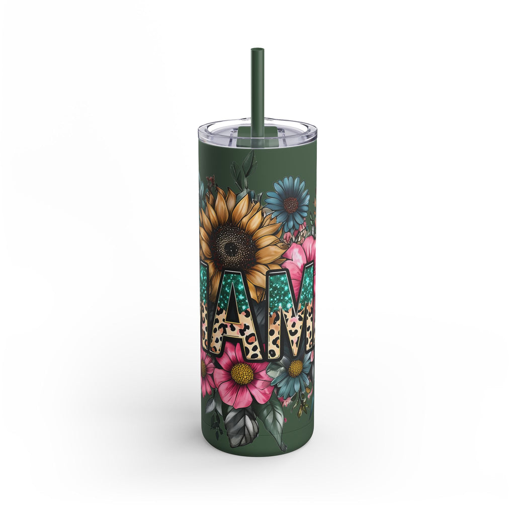 Skinny Matte Tumbler – Floral Leopard Initial 'M' 20oz, Personalized Water Bottle