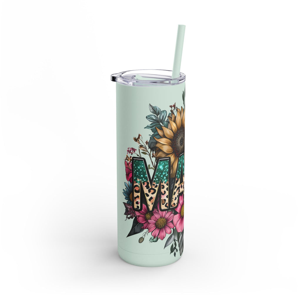 Skinny Matte Tumbler – Floral Leopard Initial 'M' 20oz, Personalized Water Bottle