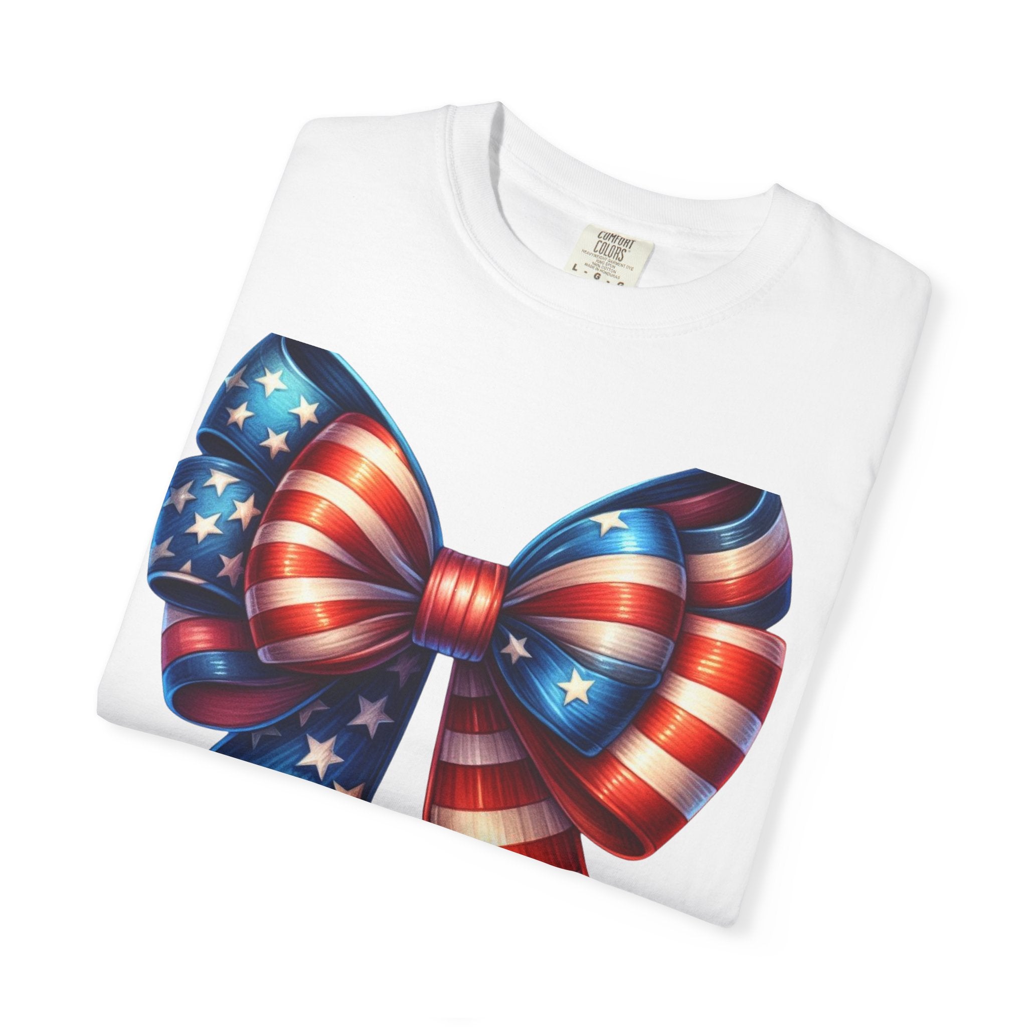 Patriotic Bow T-Shirt – American Flag Ribbon Graphic Tee (Fourth of July)