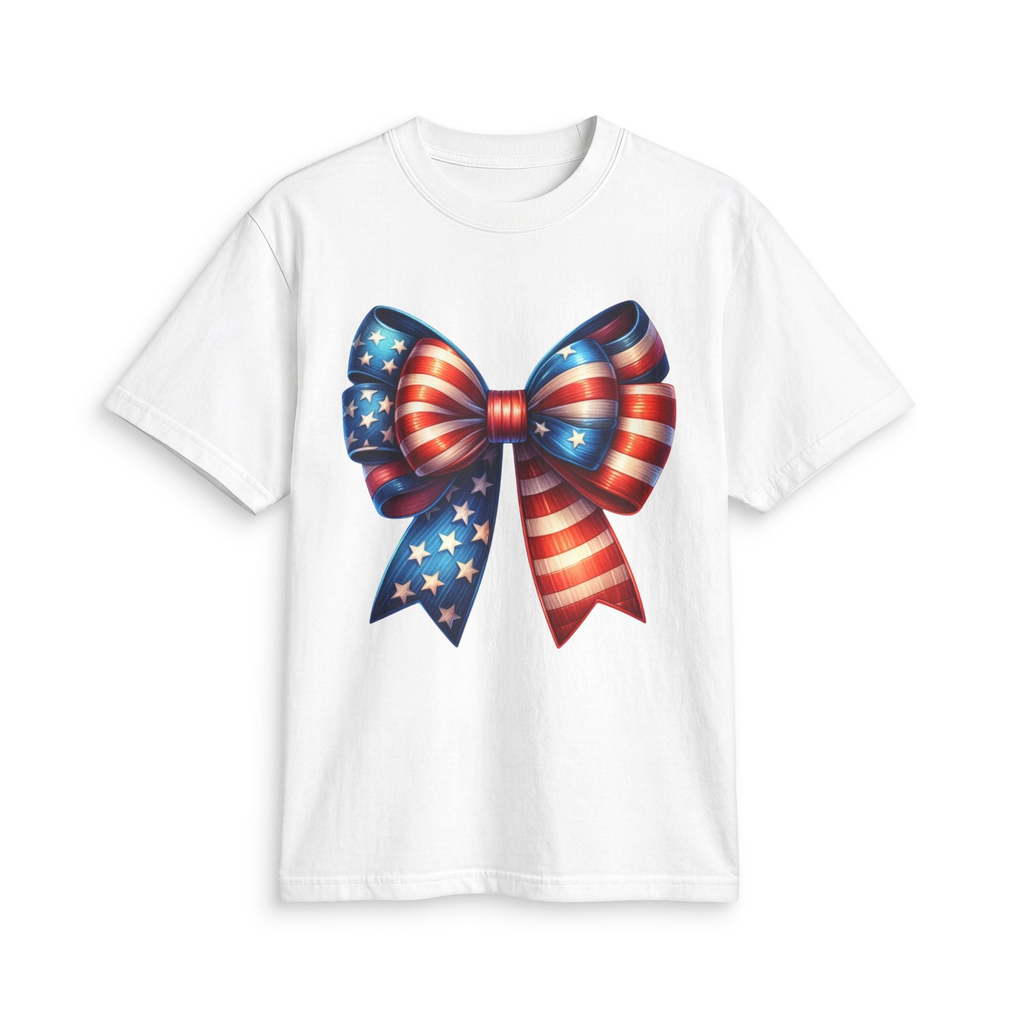 4th of July Patriotic T-Shirt — American Flag Bow & “Happy 4th Of July” Graphic