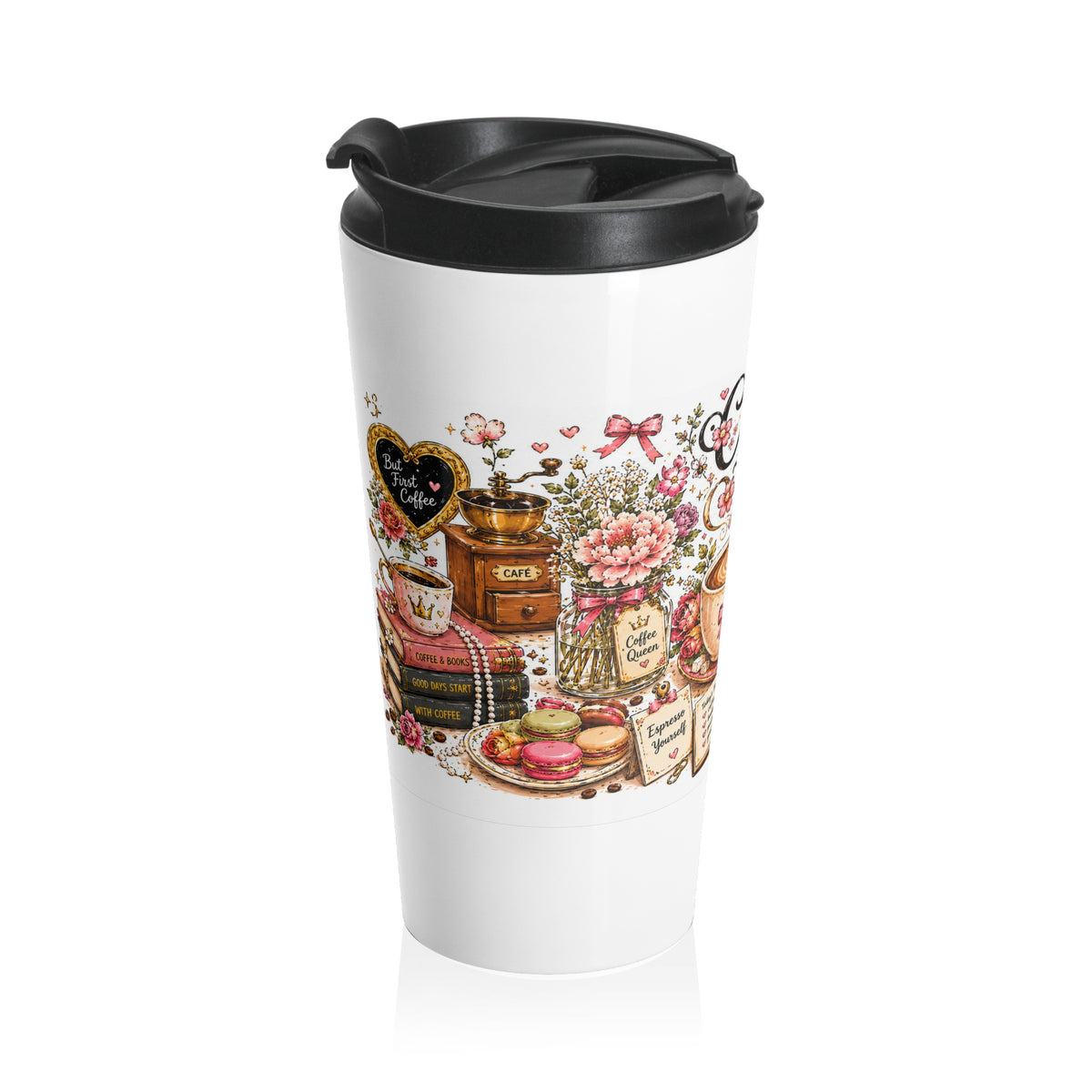 Stainless Steel Travel Mug — Floral Cozy Coffee Cup Thermal Tumbler