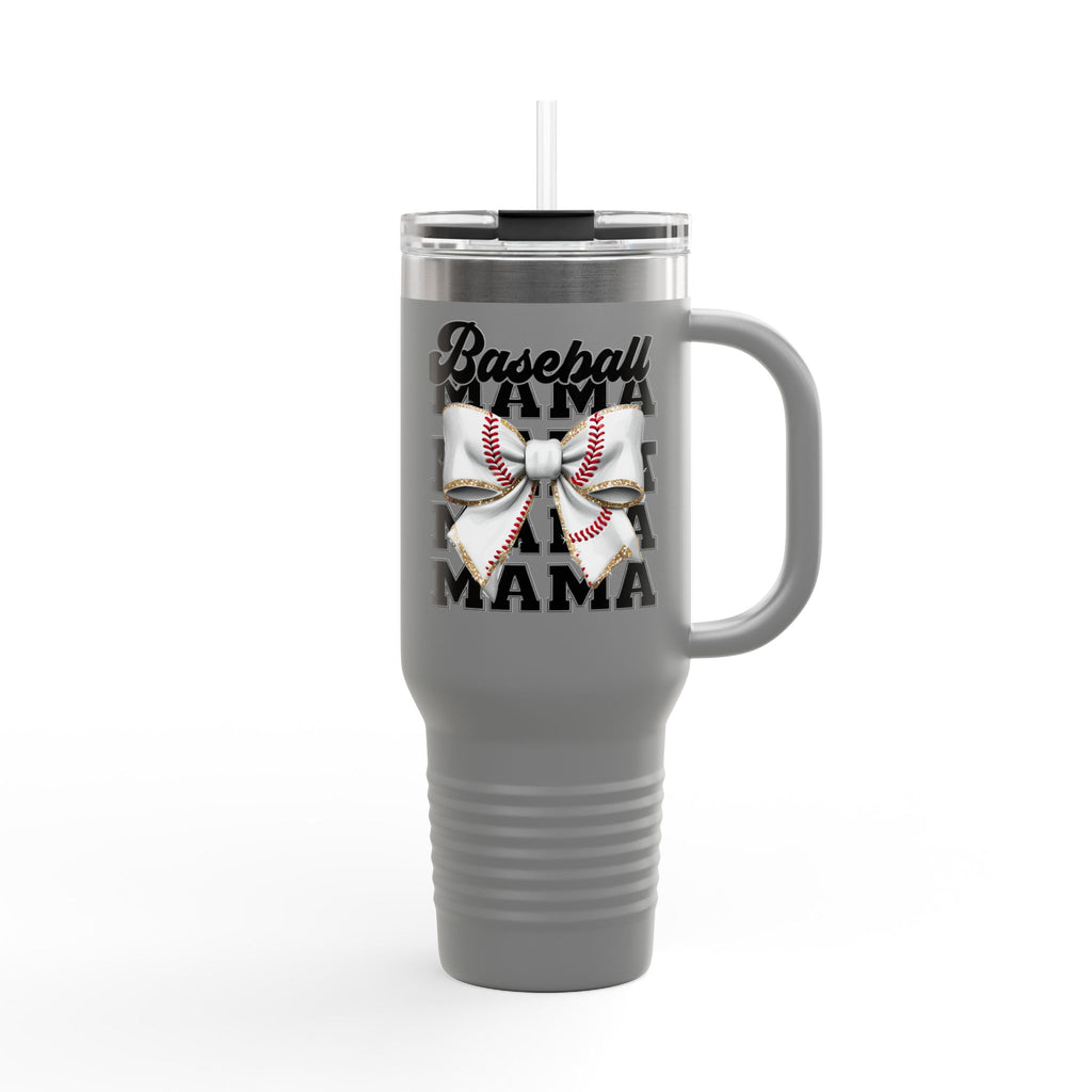 Baseball Mama 40oz Insulated Travel Mug – White Stainless Steel Tumbler with Straw