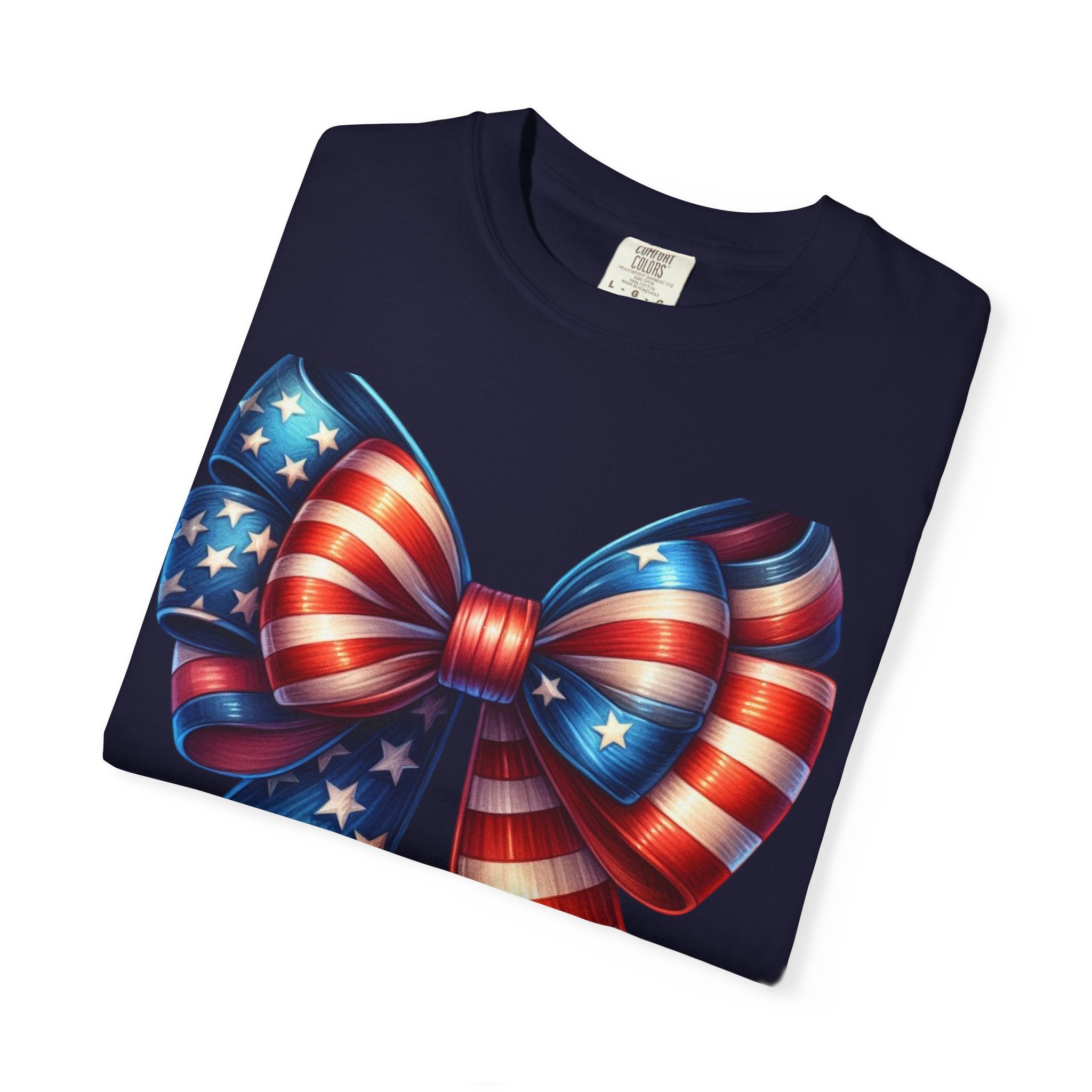 Patriotic Bow T-Shirt – American Flag Ribbon Graphic Tee (Fourth of July)